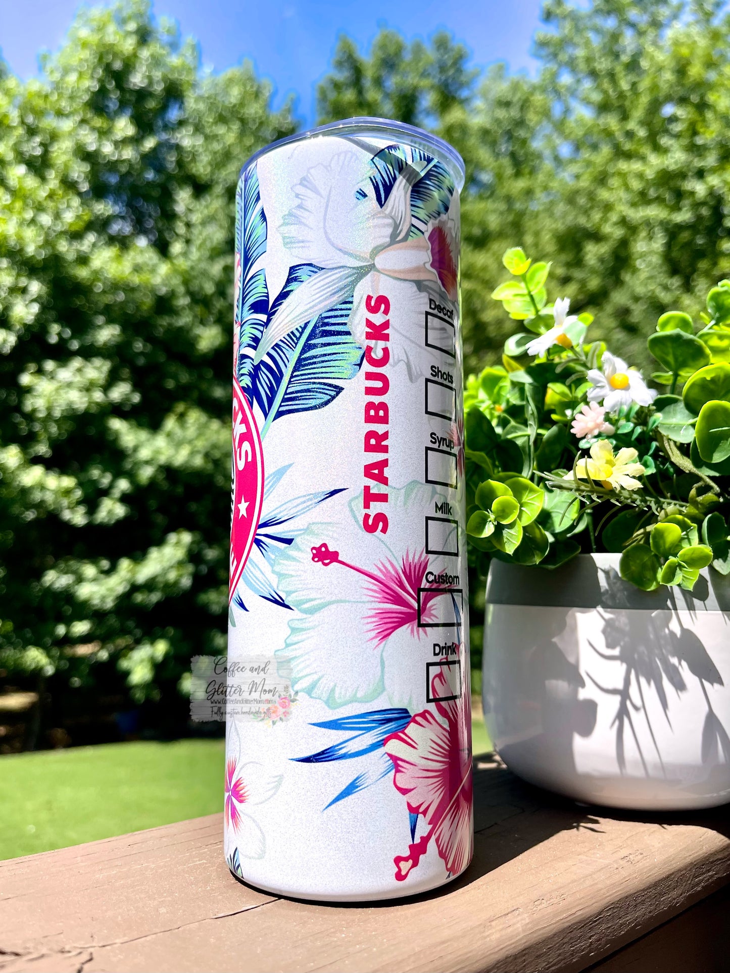 Starbucks Tropical Hibiscus 20oz White Rainbow Skinny Tumbler
