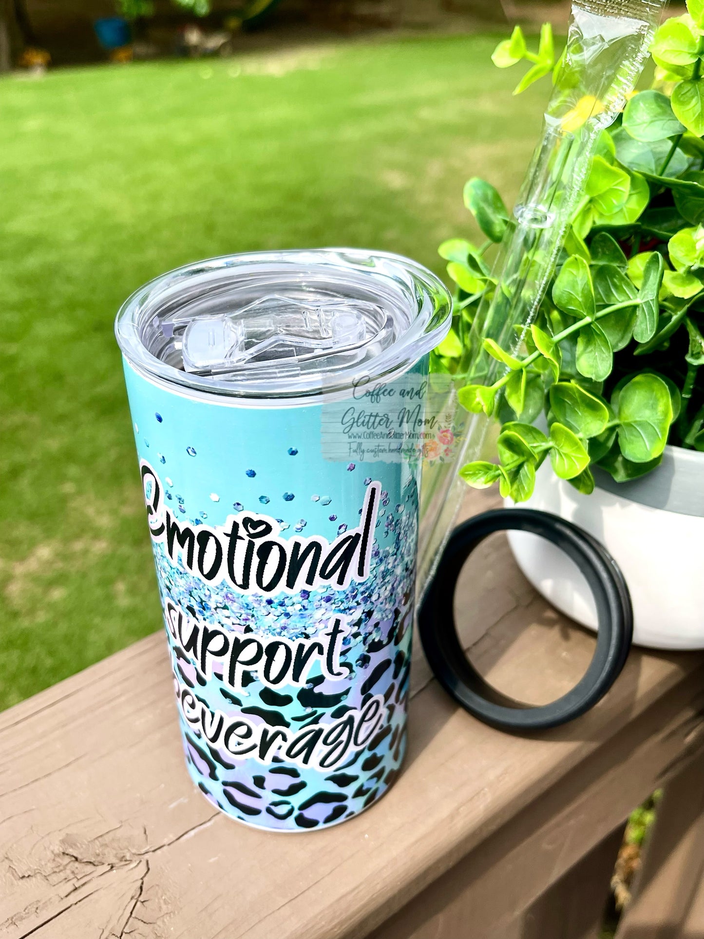 Emotional Support Beverage Animal Print 12oz Skinny Can Cooler Duo-Lid Tumbler