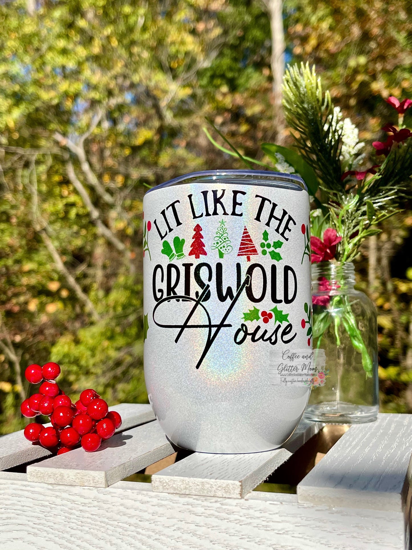 Christmas Vacation 12oz Holographic Sparkle Wine Tumbler