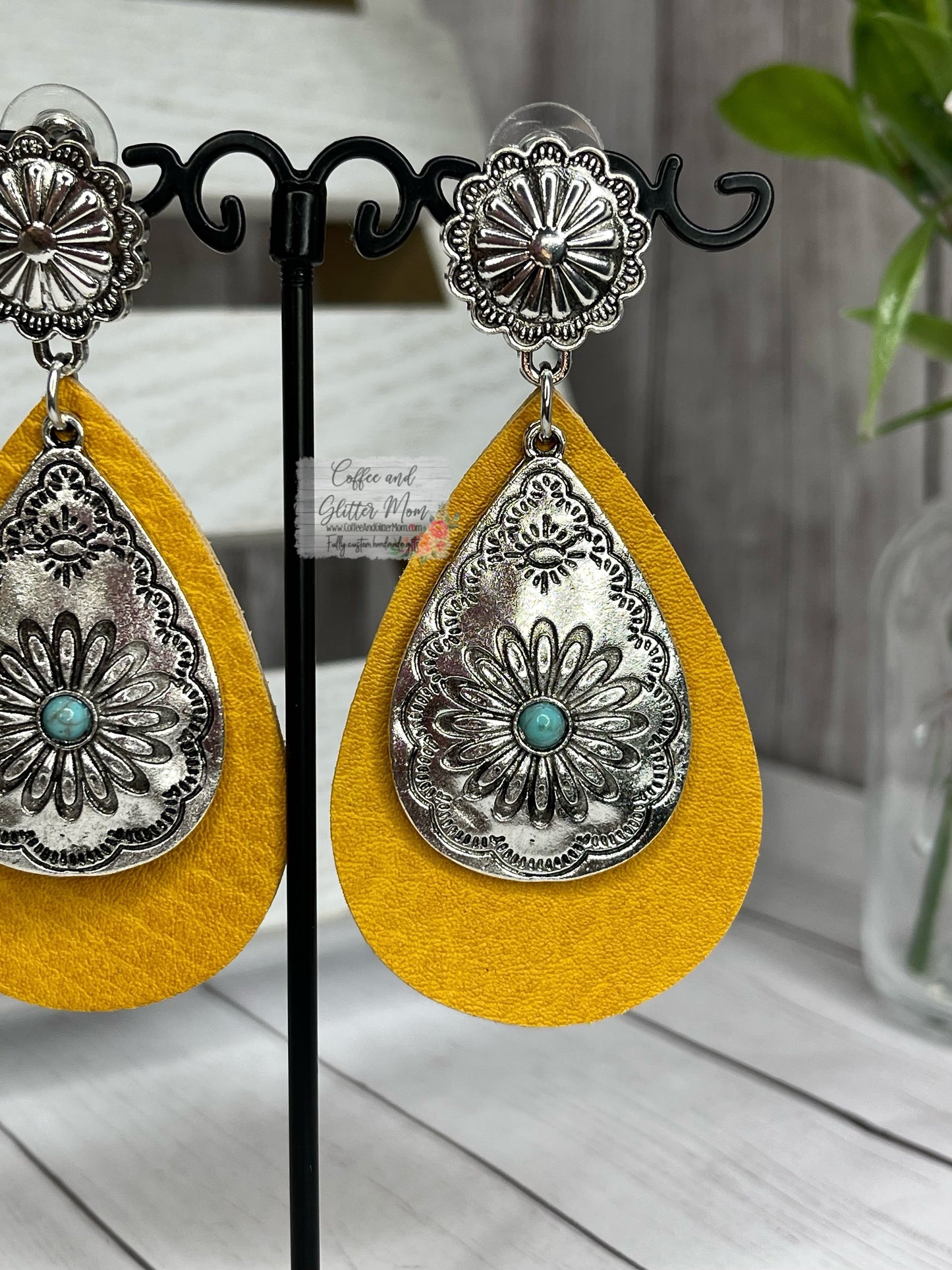 Vintage Mustard Yellow Layered Leather Earrings