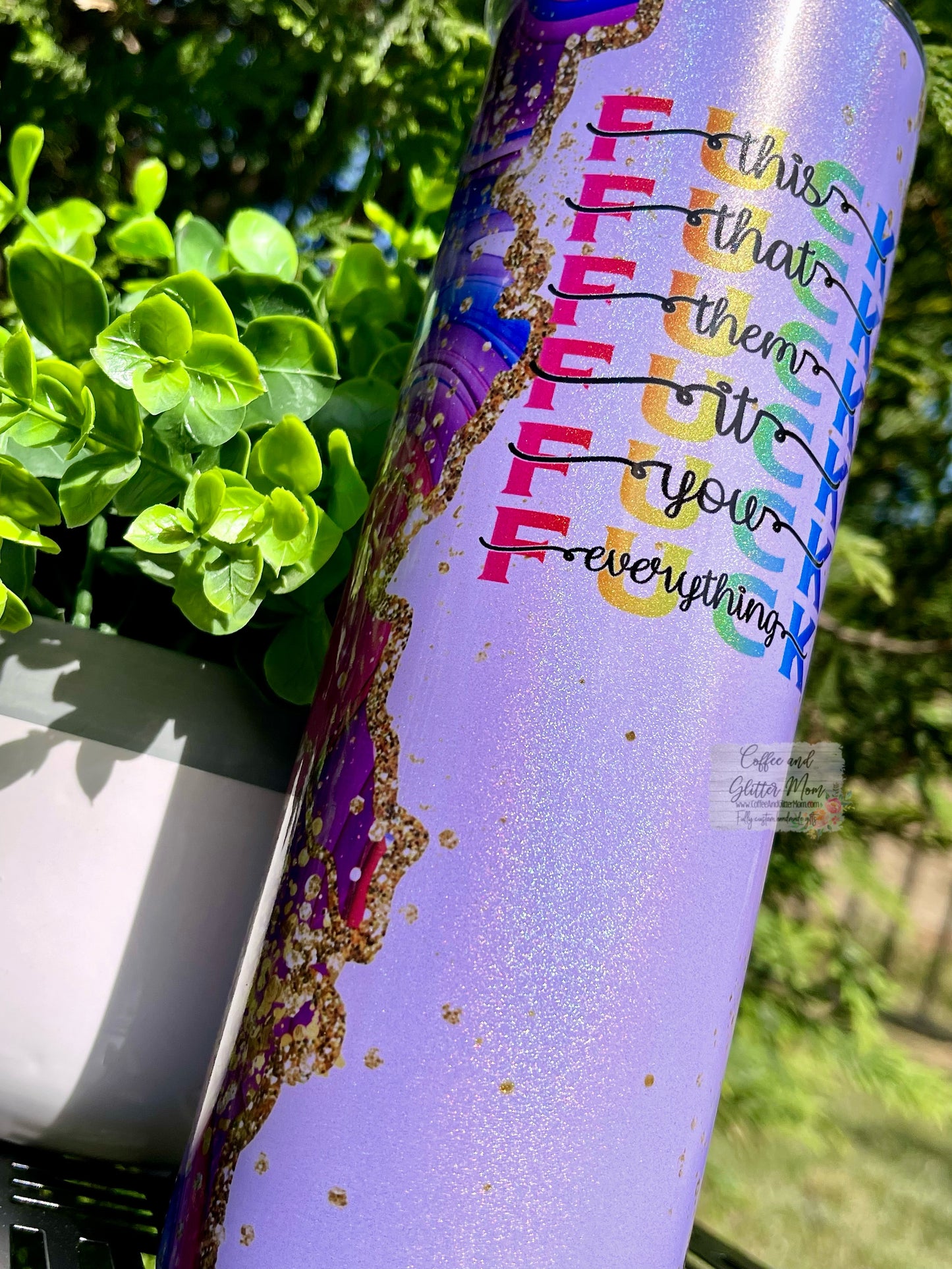 Fuck Everything Pink and Purple Marble 20oz Rainbow Skinny Tumbler