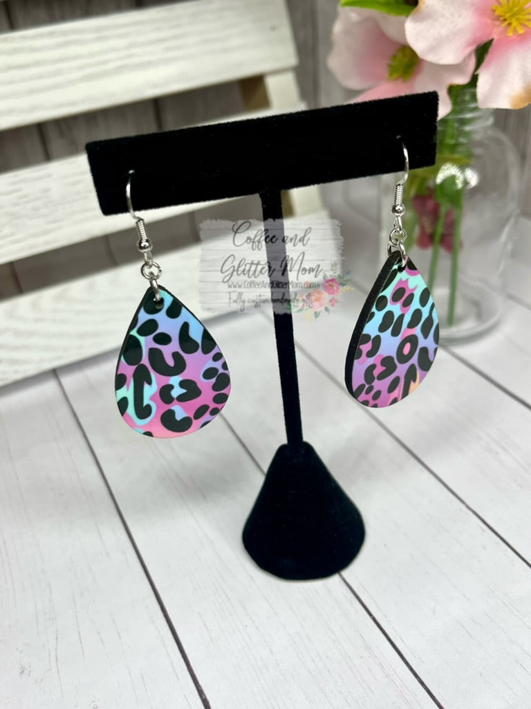 Neon Animal Print Teardrop Earrings