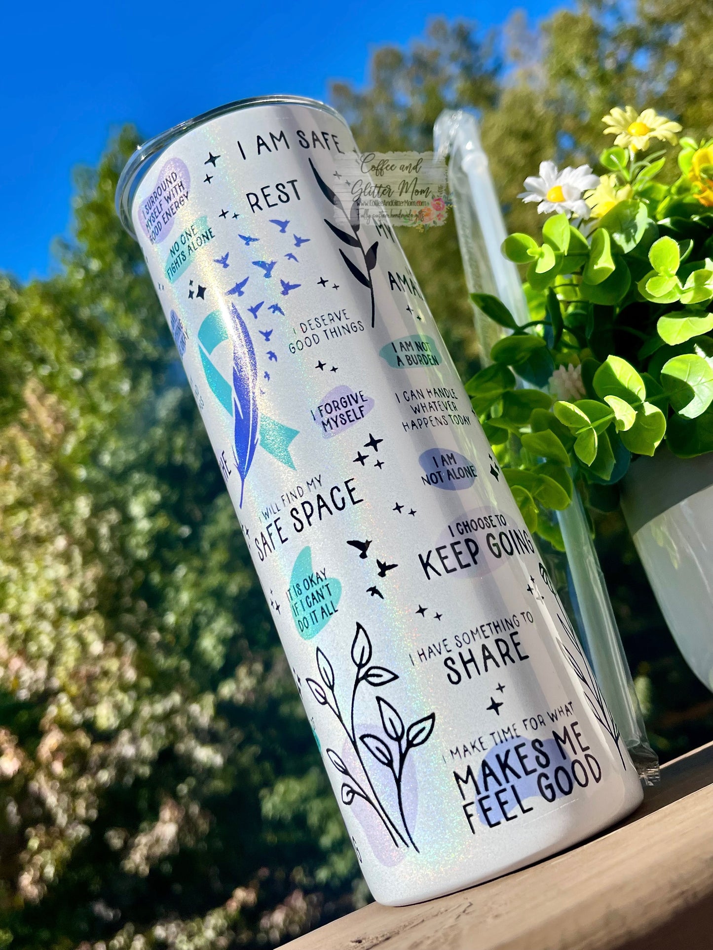 No One Fights Alone T-Man 5K 20oz Holographic White Skinny Tumbler