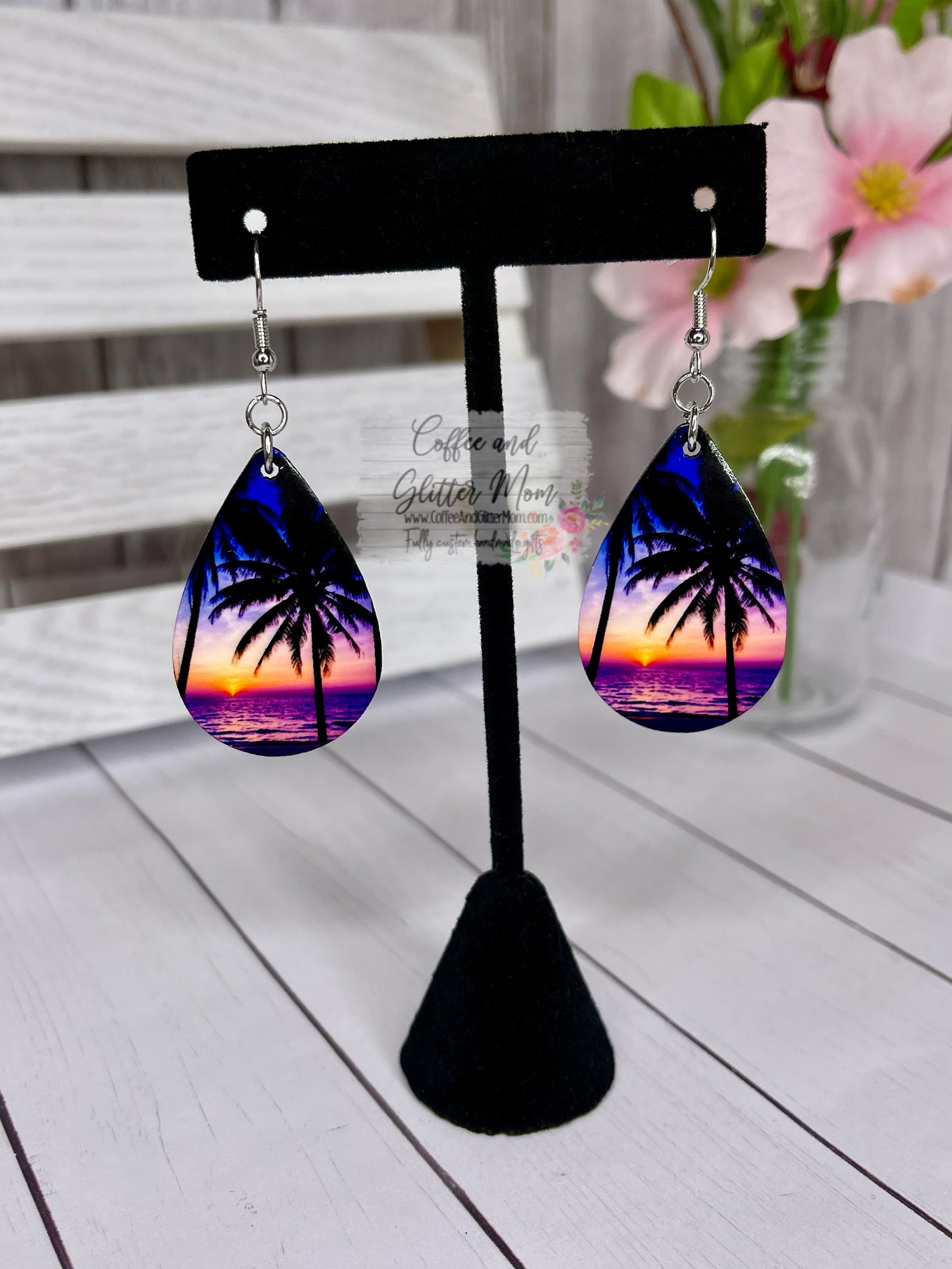 Purple Beach Sunset Teardrop Earrings