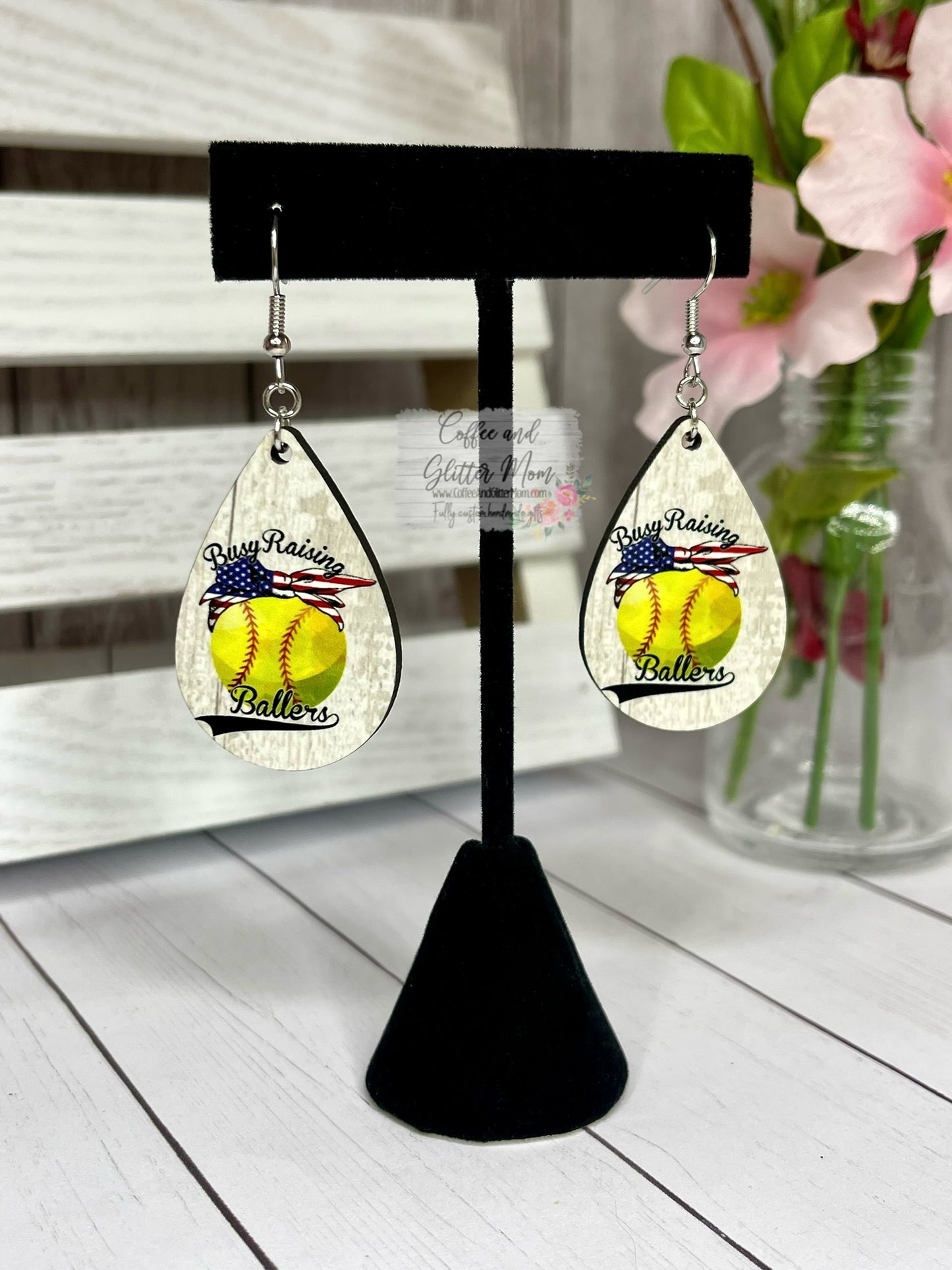 Busy Raising Ballers Softball Earrings