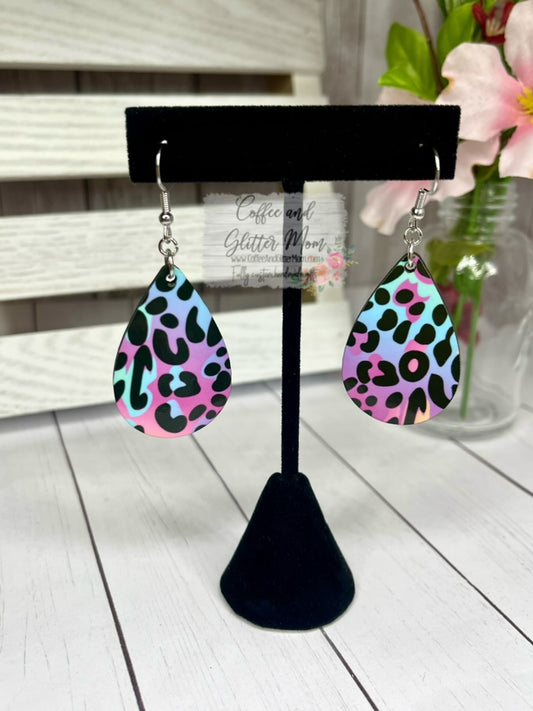 Neon Animal Print Teardrop Earrings