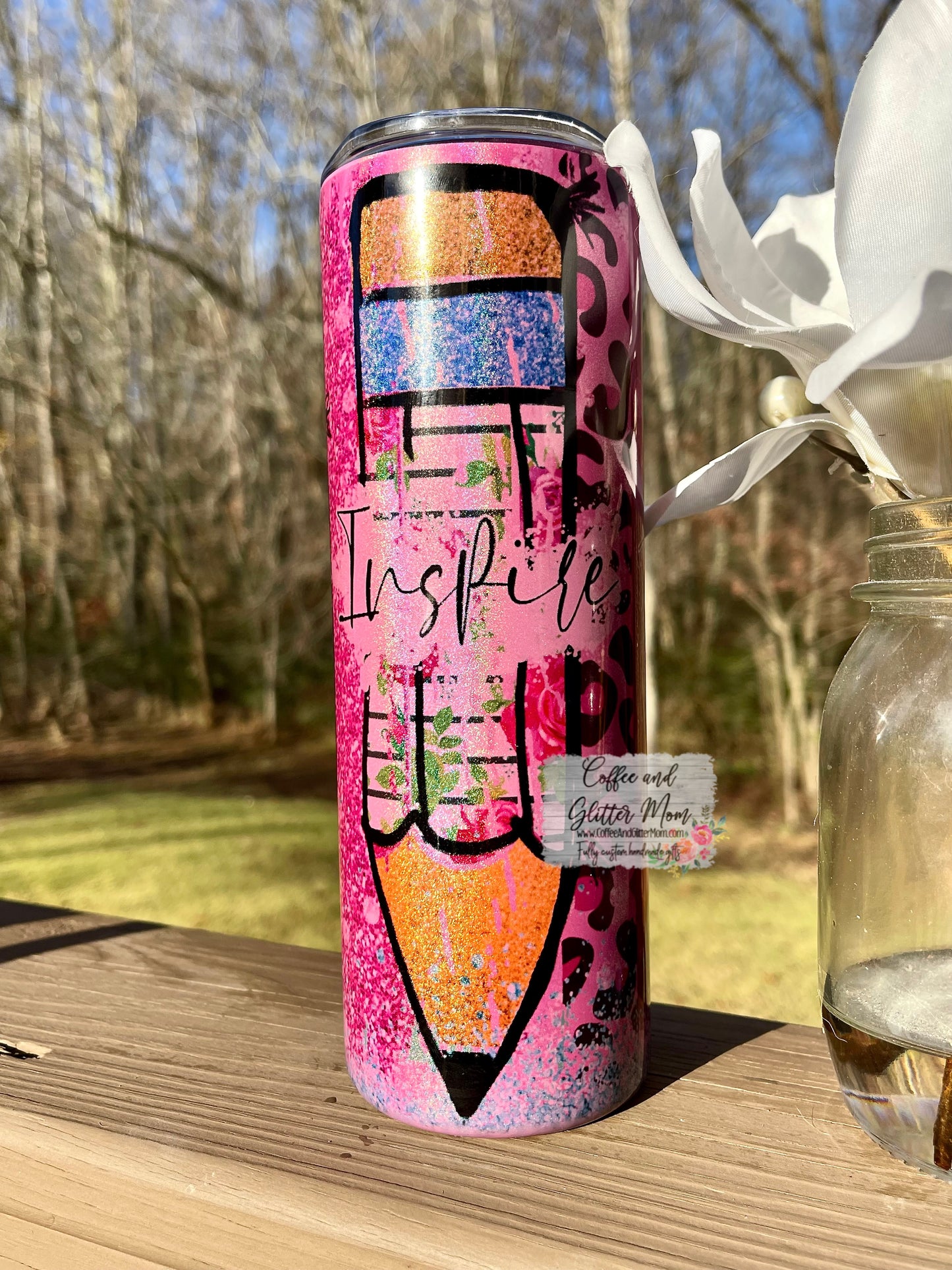 Teach Love Inspire 20oz Holographic Pink Skinny Tumbler