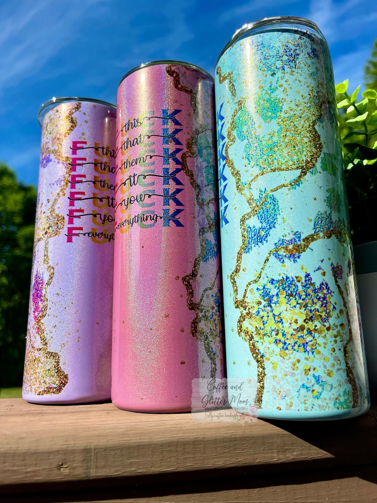 Fuck Everything Animal Print Purple Pink or Mint 20oz Rainbow Skinny Tumbler