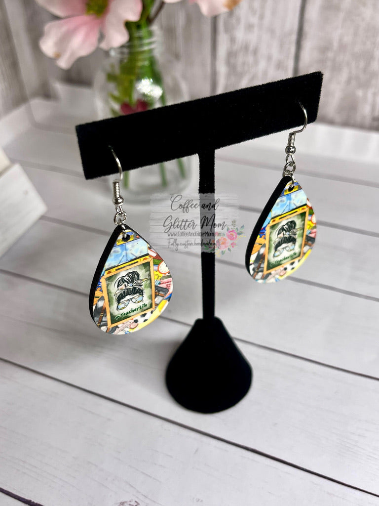 Teacher Life Blackboard Teardrop Earrings