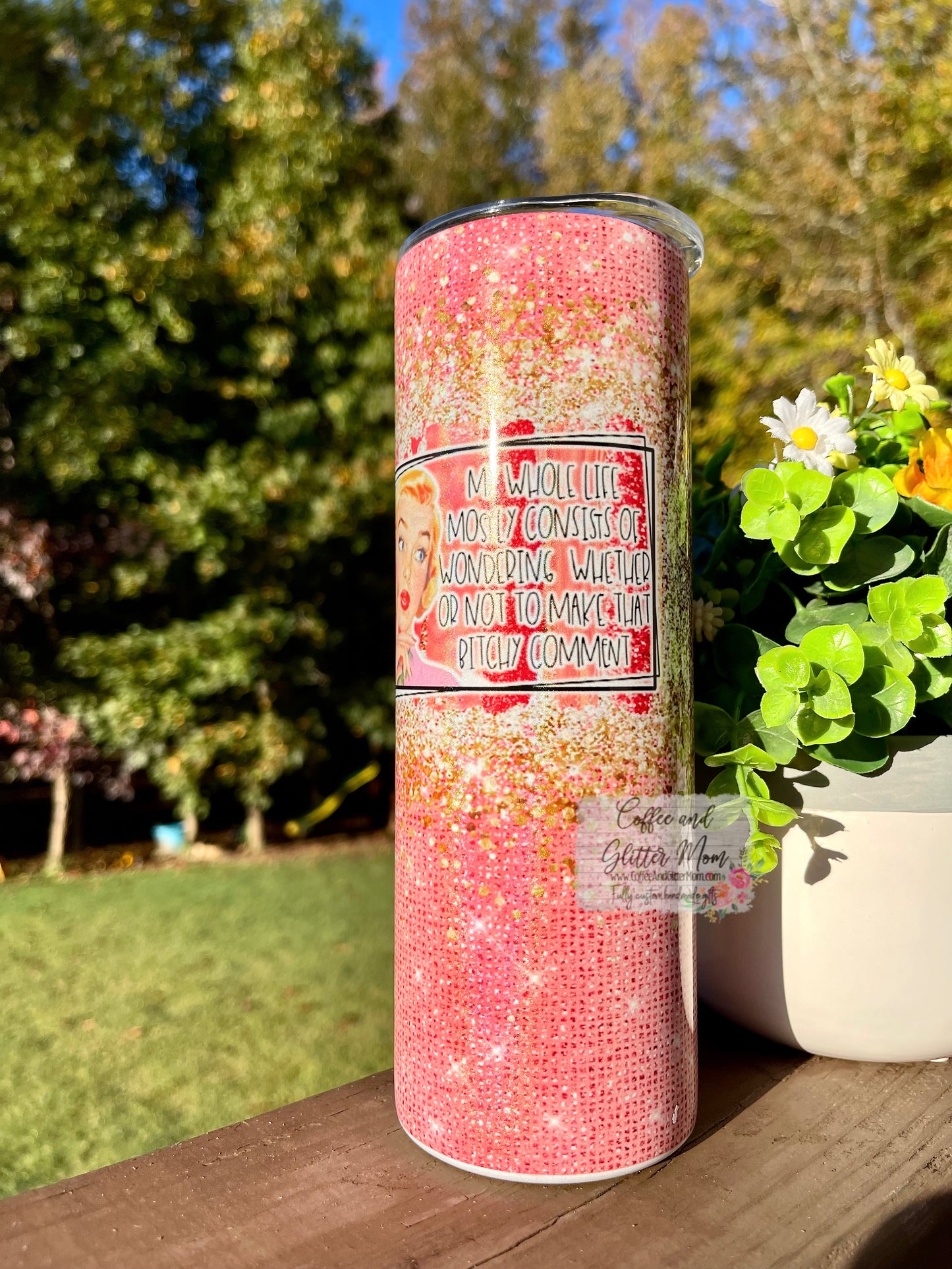 Wondering Weather Or Not... 20oz Holographic Pink/White Skinny Tumbler