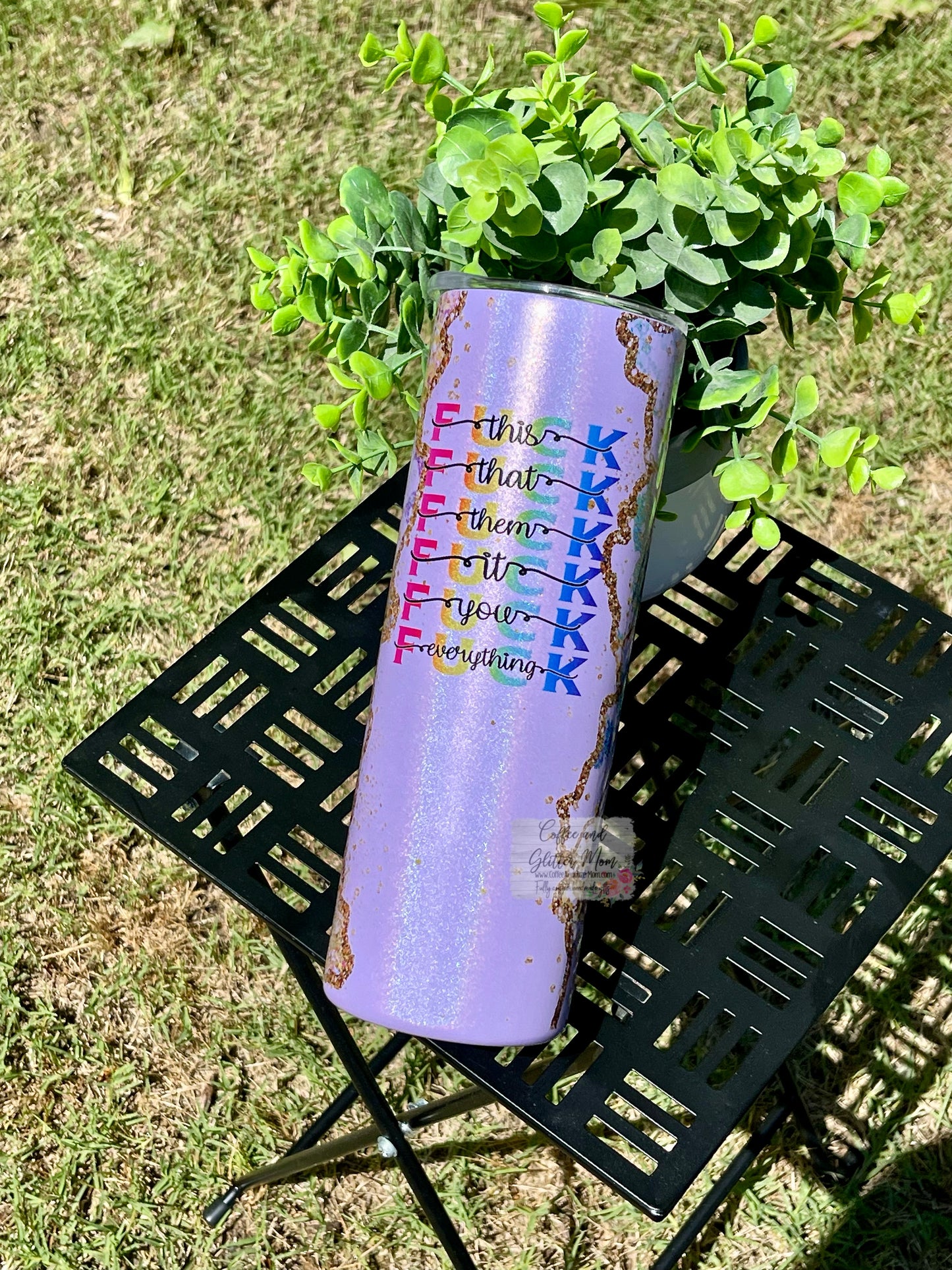 Fuck Everything Pink and Purple Marble 20oz Rainbow Skinny Tumbler