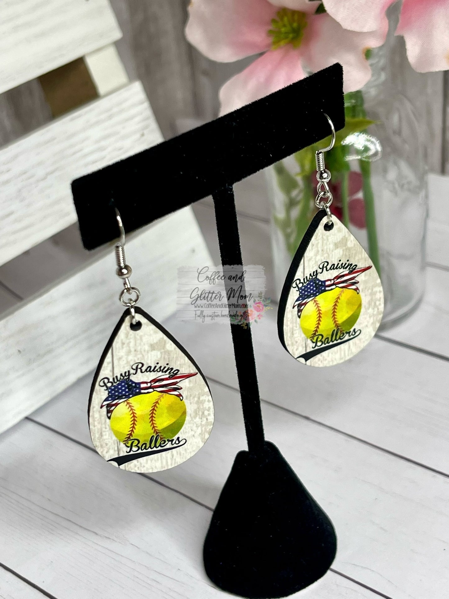 Busy Raising Ballers Softball Earrings