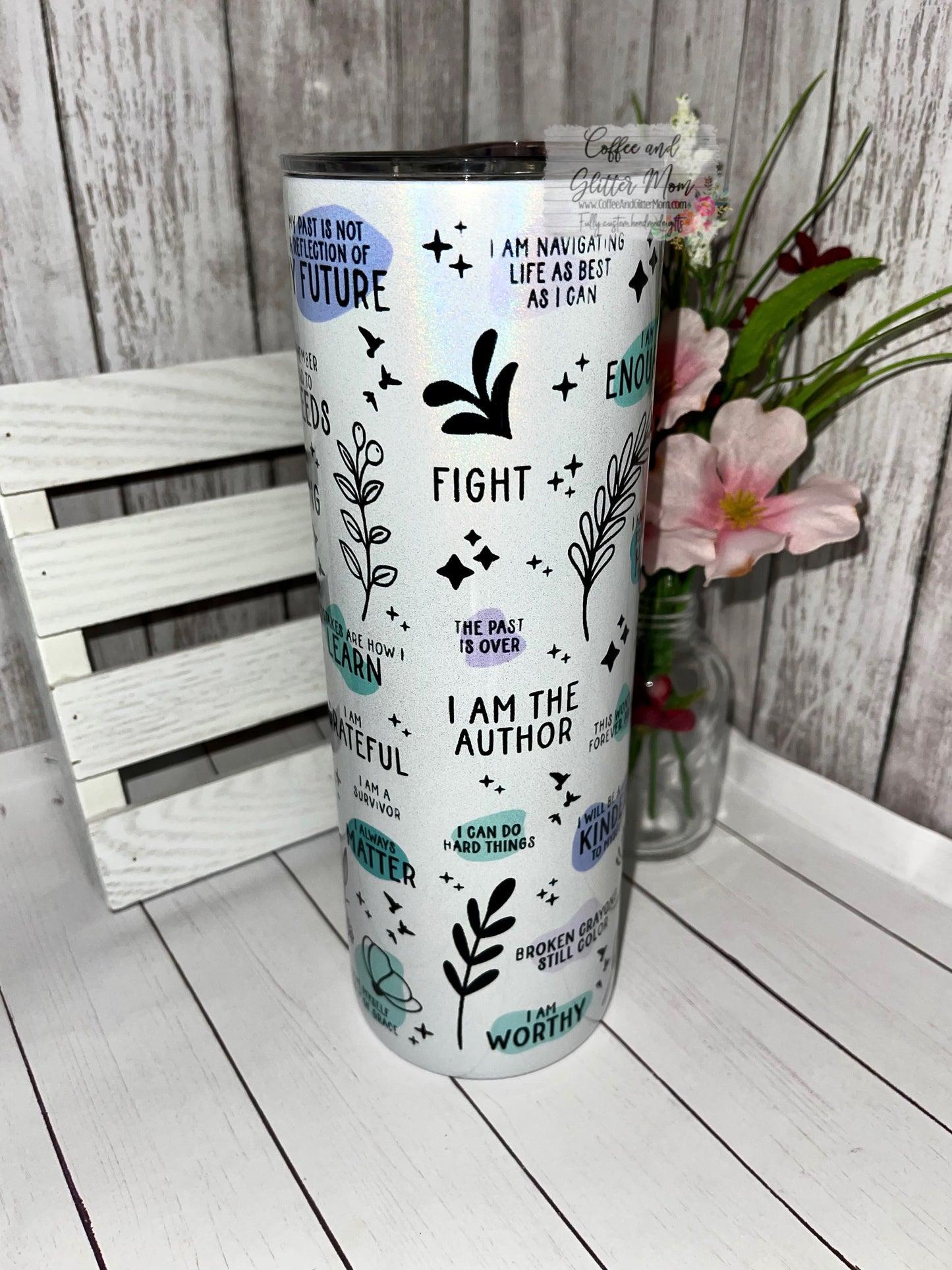 No One Fights Alone T-Man 5K 20oz Holographic White Skinny Tumbler