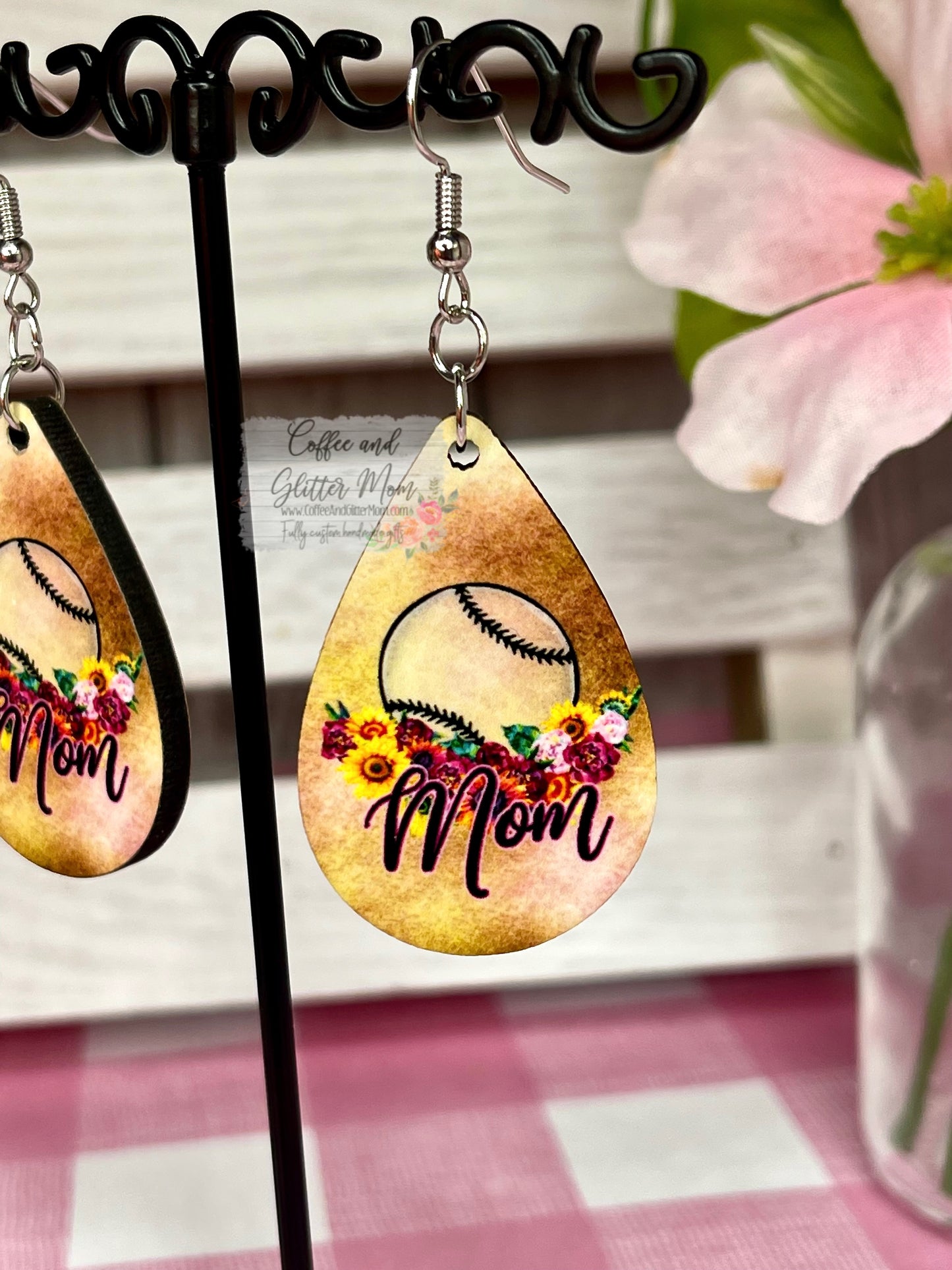 Baseball Mom Floral Earrings
