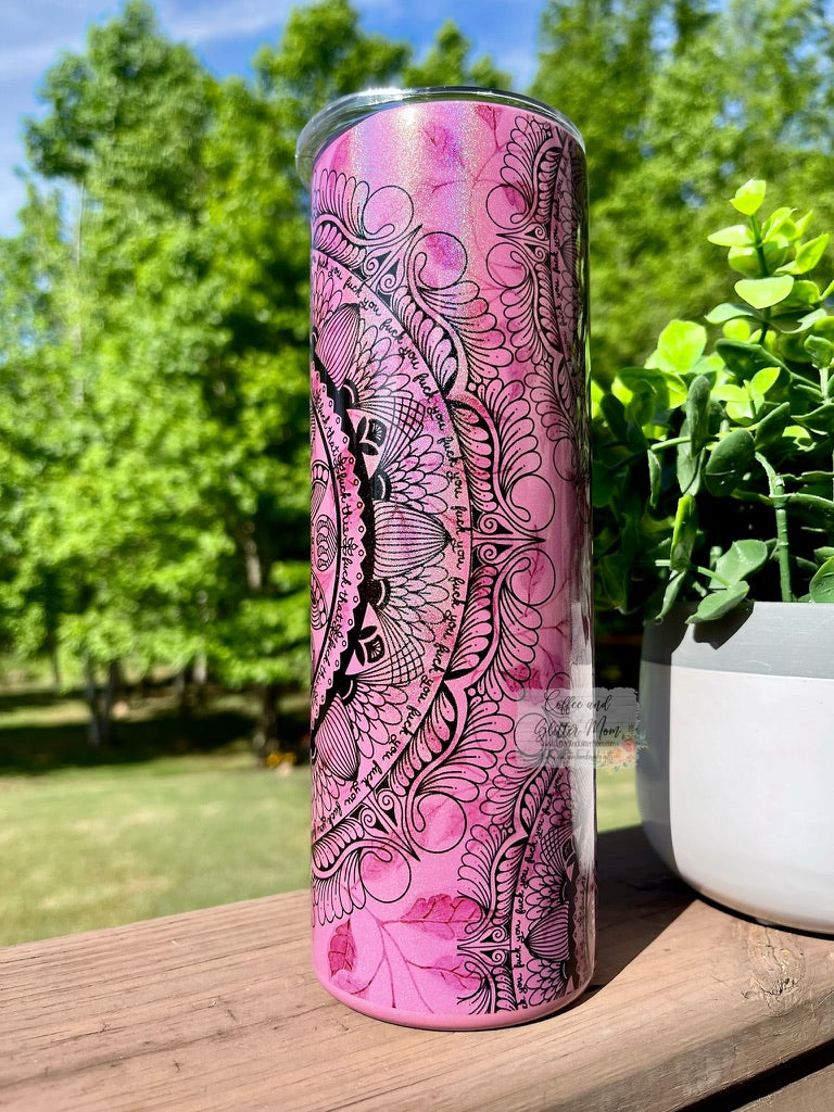 Naughty Mandala 20oz Pink Rainbow Skinny Tumbler