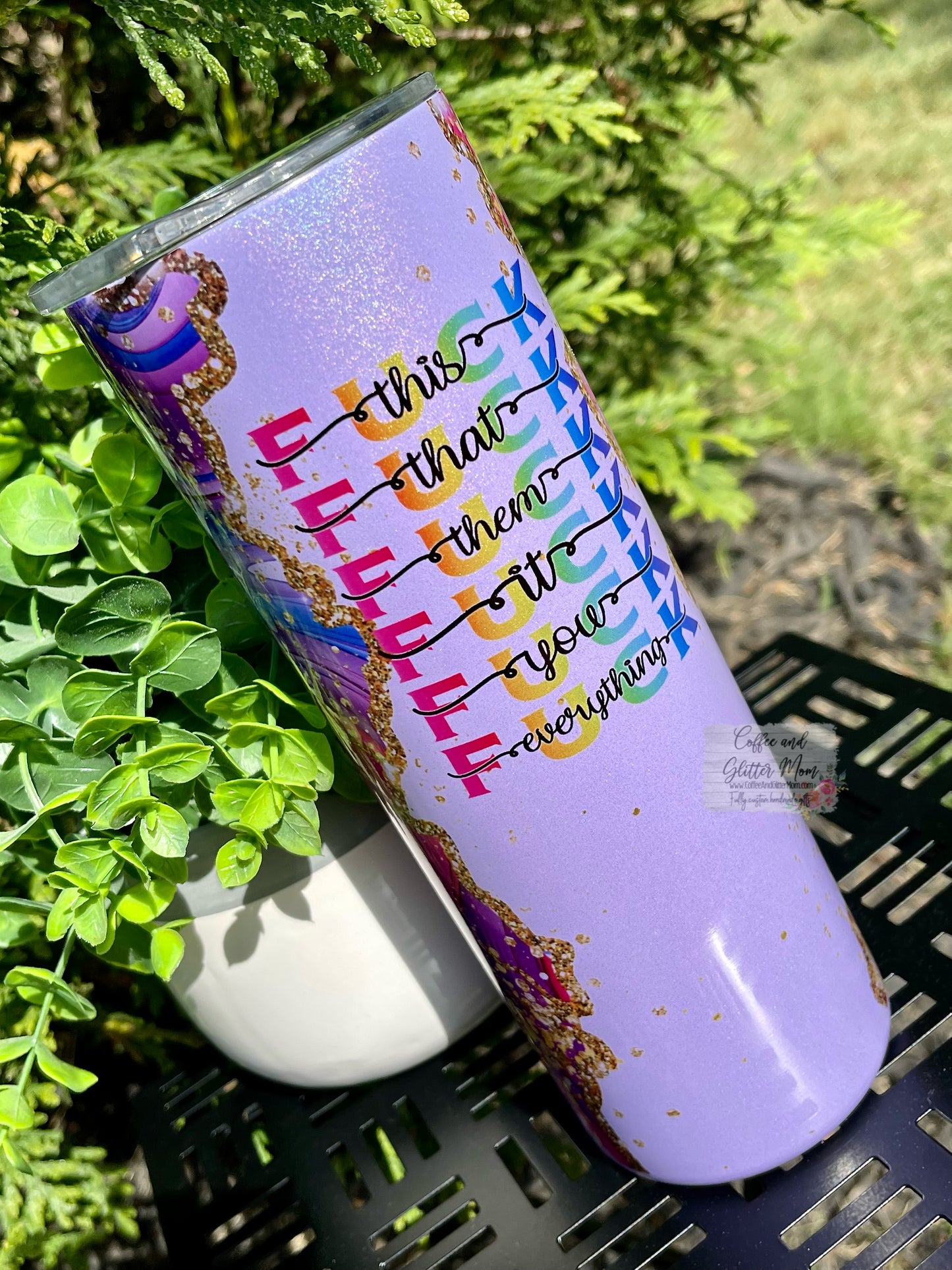 Fuck Everything Pink and Purple Marble 20oz Rainbow Skinny Tumbler