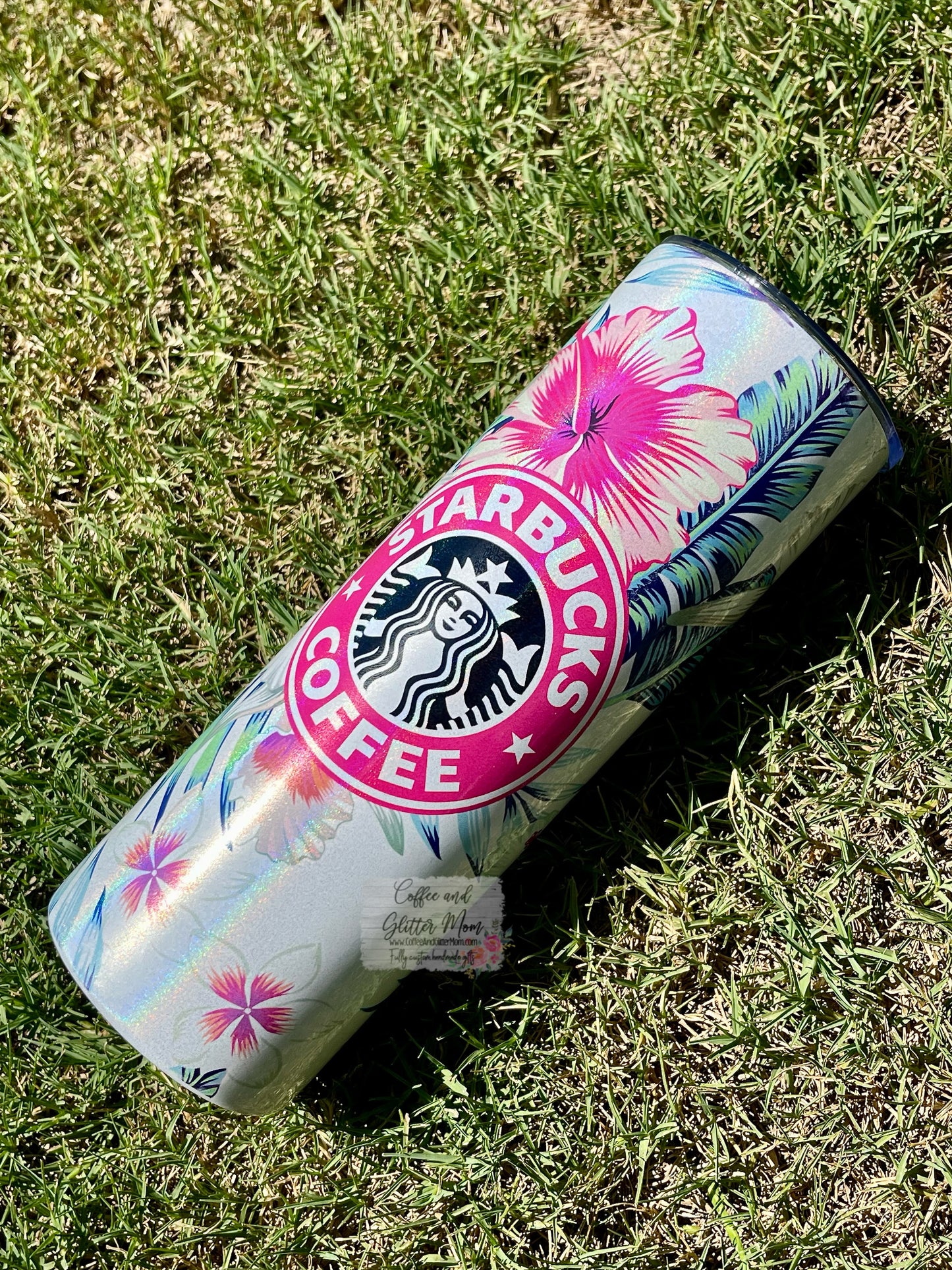 Starbucks Tropical Hibiscus 20oz White Rainbow Skinny Tumbler