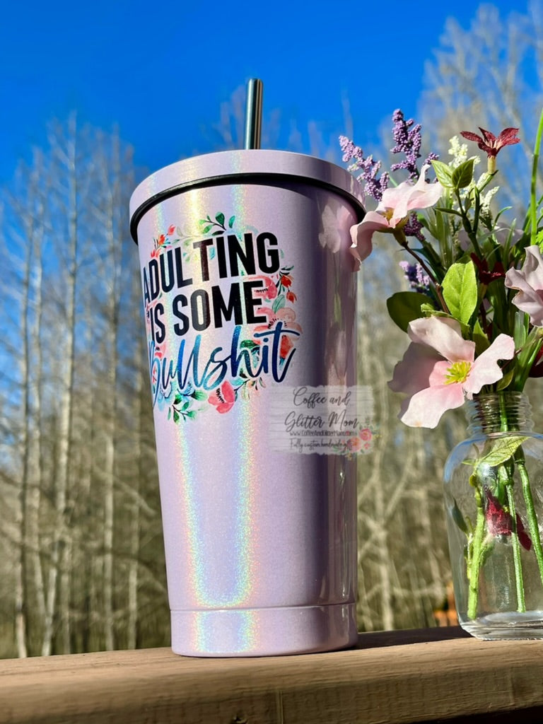 Adulting is Bullshit 16oz Purple Rainbow Tumbler