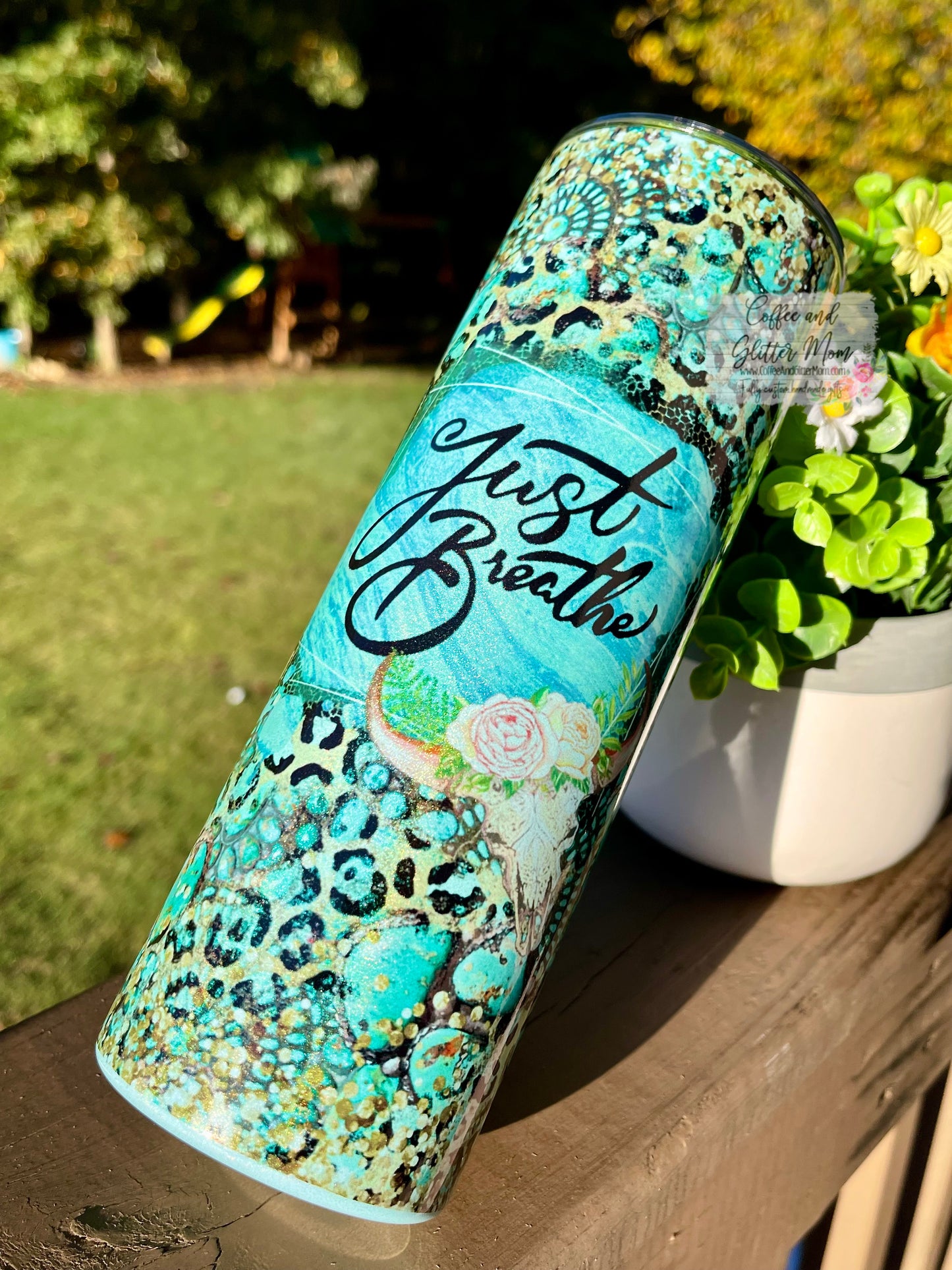 Just Breathe 20oz Holographic Mint Skinny Tumbler