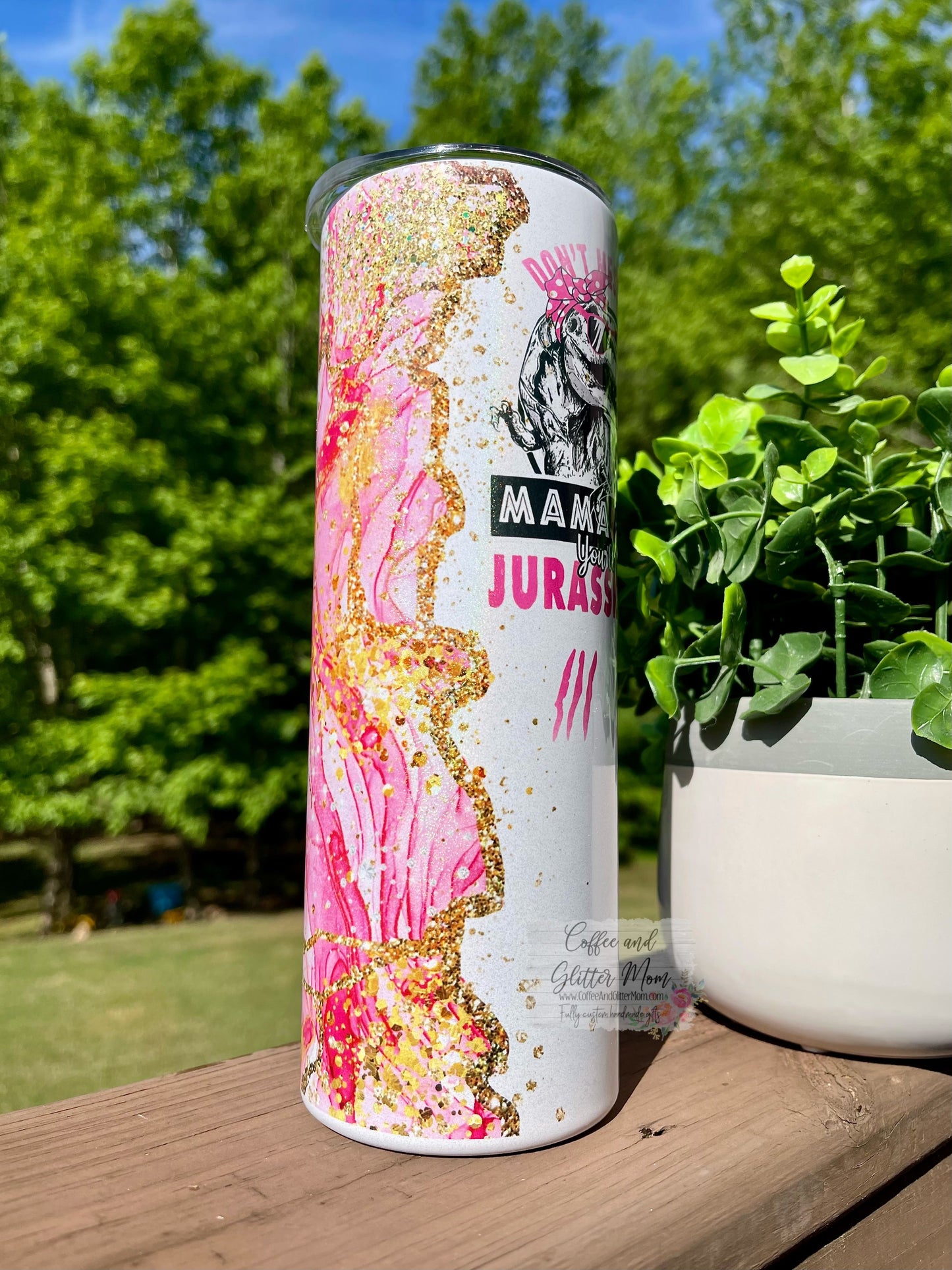 Don't Mess With Mama Dinosaur 20oz White Rainbow Skinny Tumbler