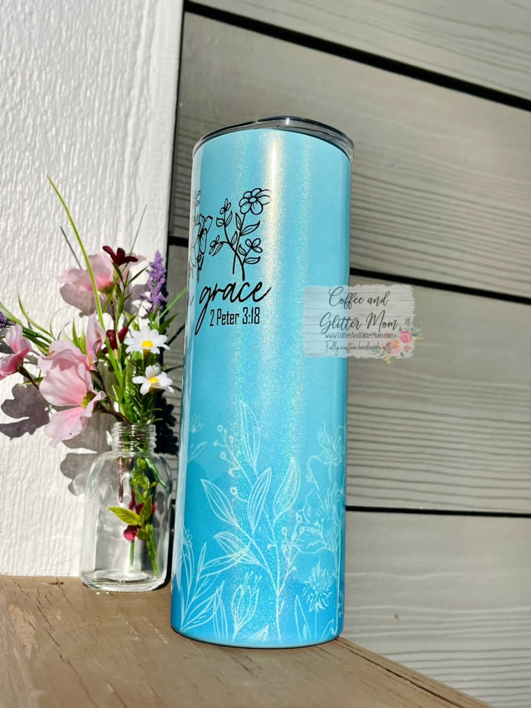 Grow In Grace 20oz Holographic Mint Blue Skinny Tumbler