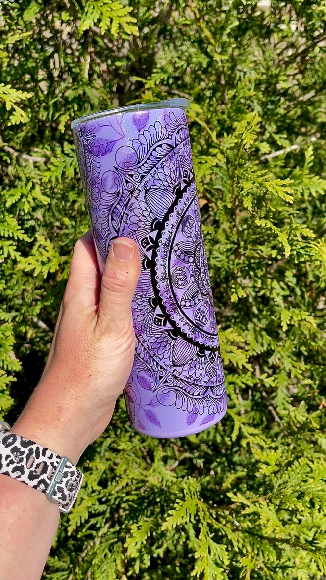 Naughty Mandala 20oz Purple Rainbow Skinny Tumbler