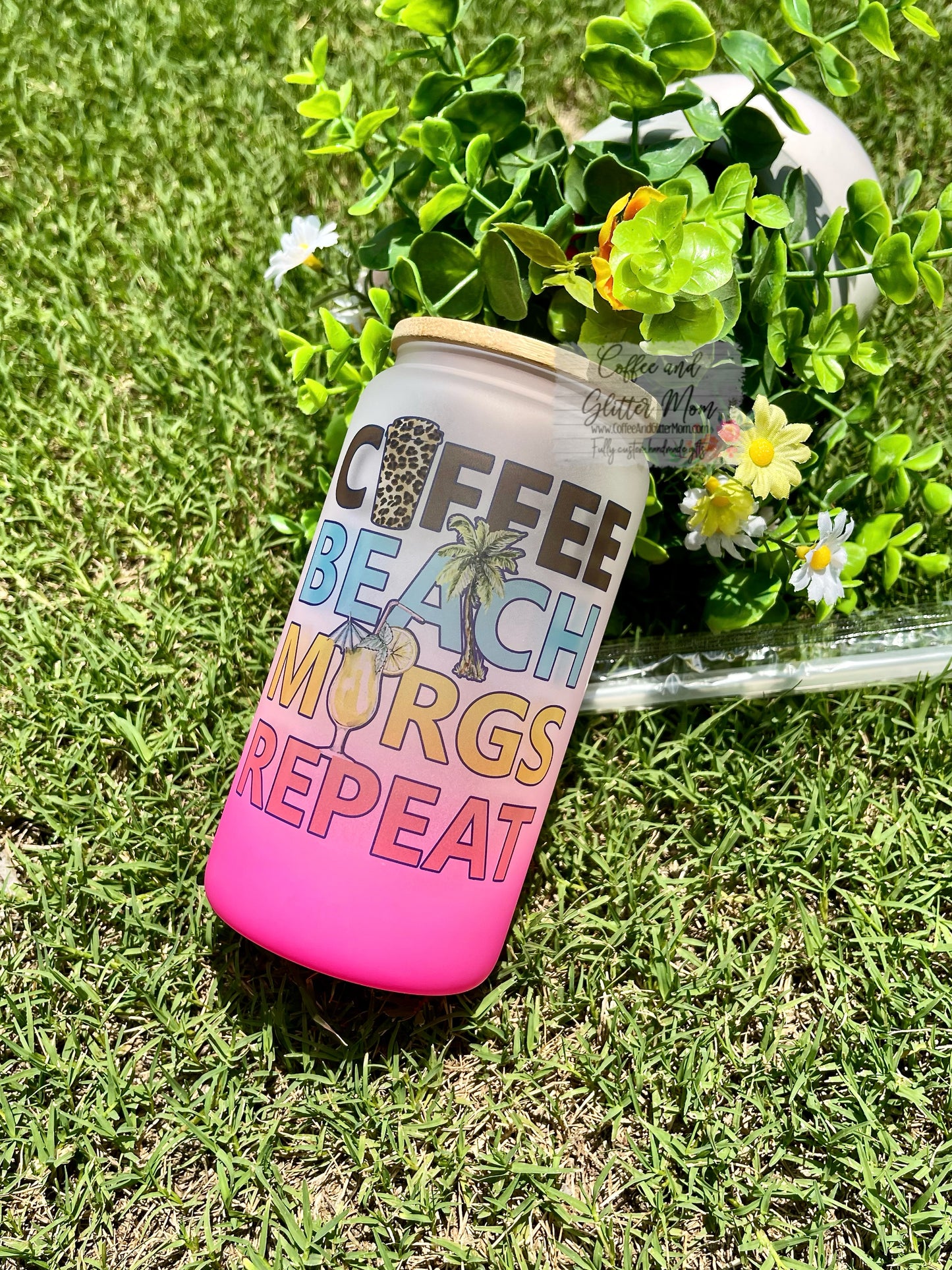 Coffee Beach Margs Repeat Any Color 16oz Ombré Glass Can