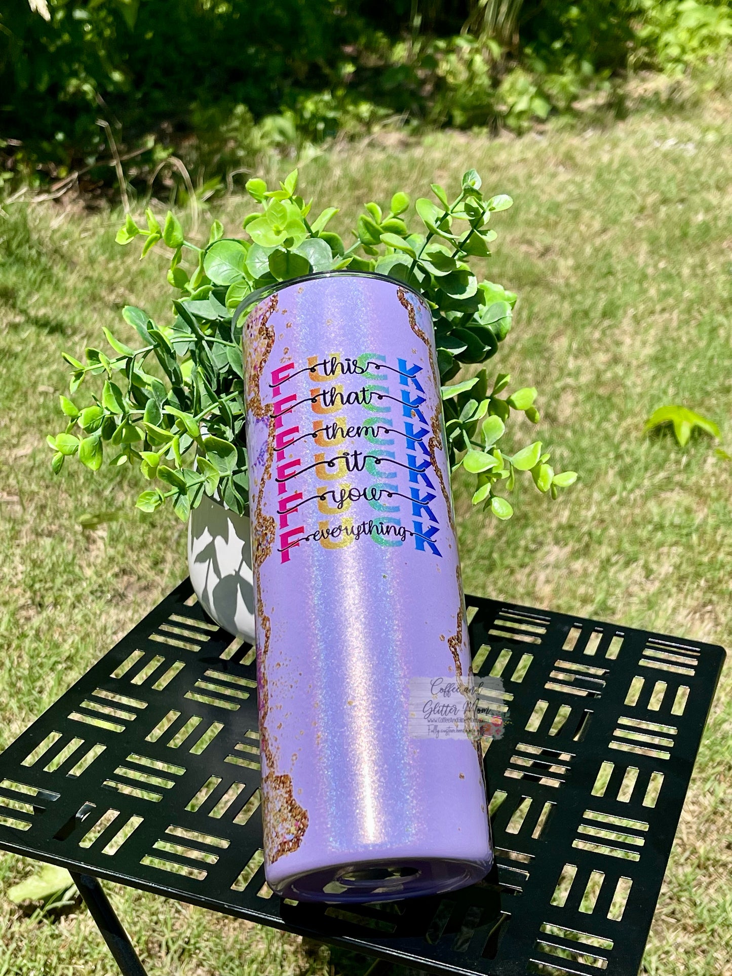 Fuck Everything Pink and Purple Marble 20oz Rainbow Skinny Tumbler
