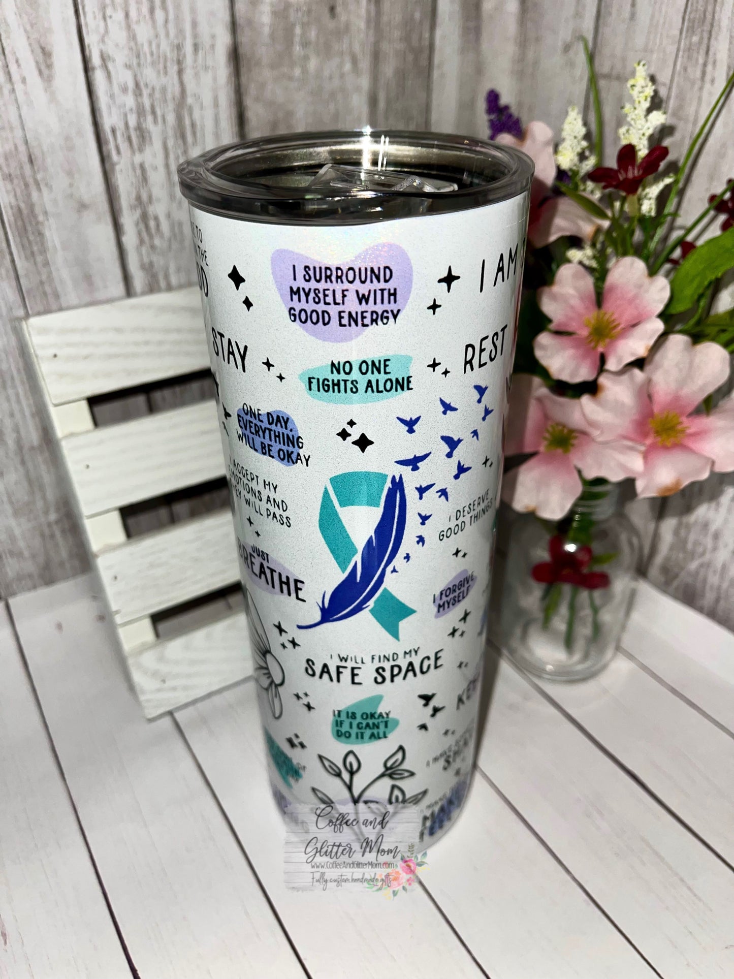 No One Fights Alone T-Man 5K 20oz Holographic White Skinny Tumbler