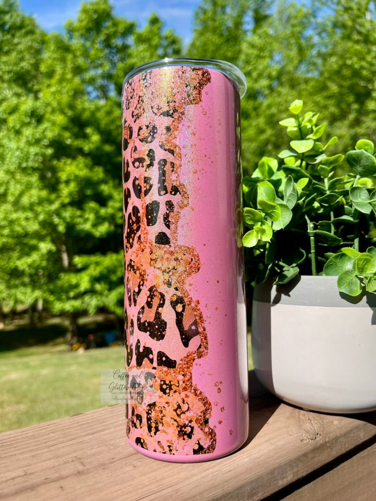 Golden Animal Print 20oz Pink Rainbow Skinny Tumbler