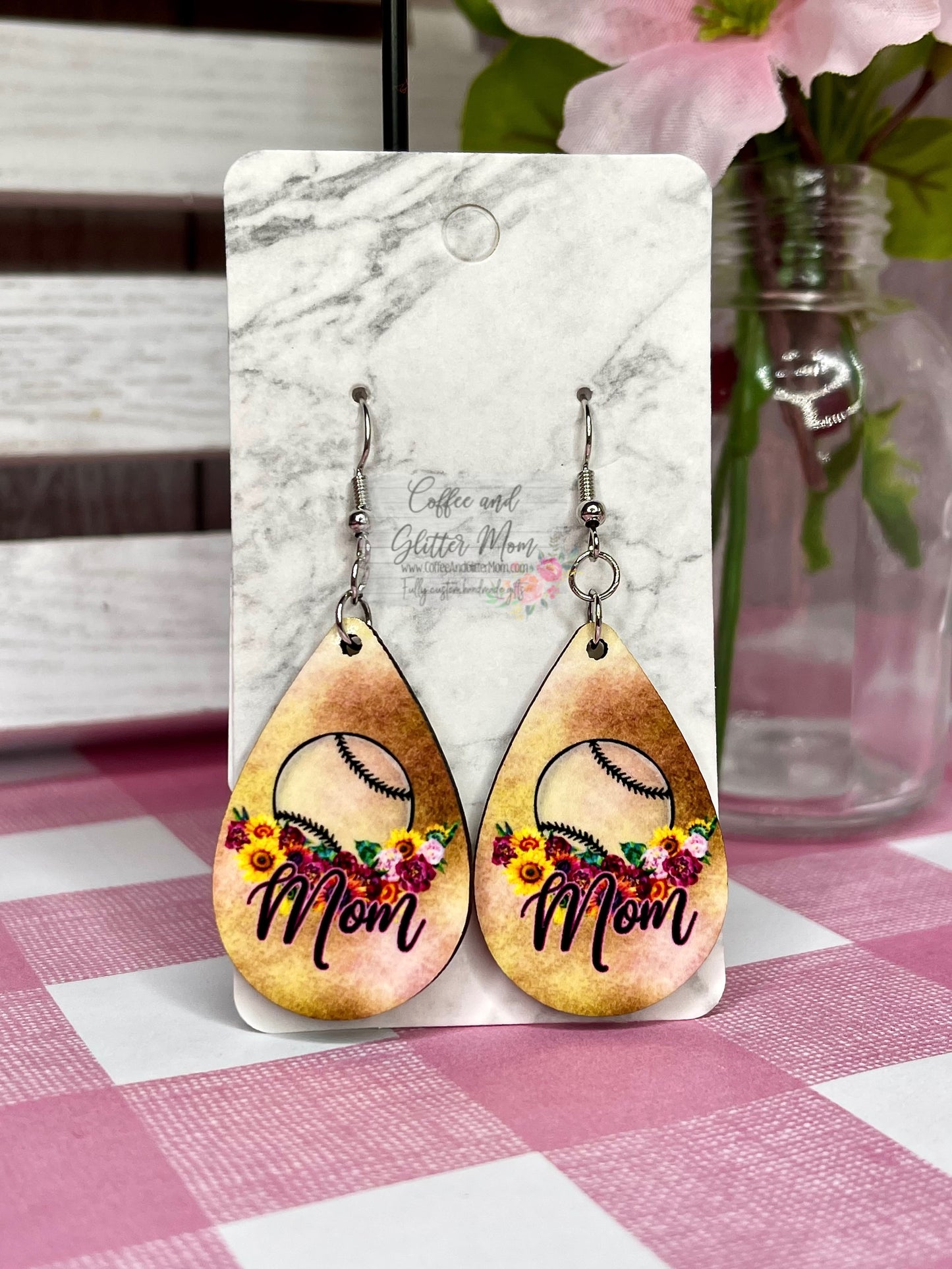 Baseball Mom Floral Earrings