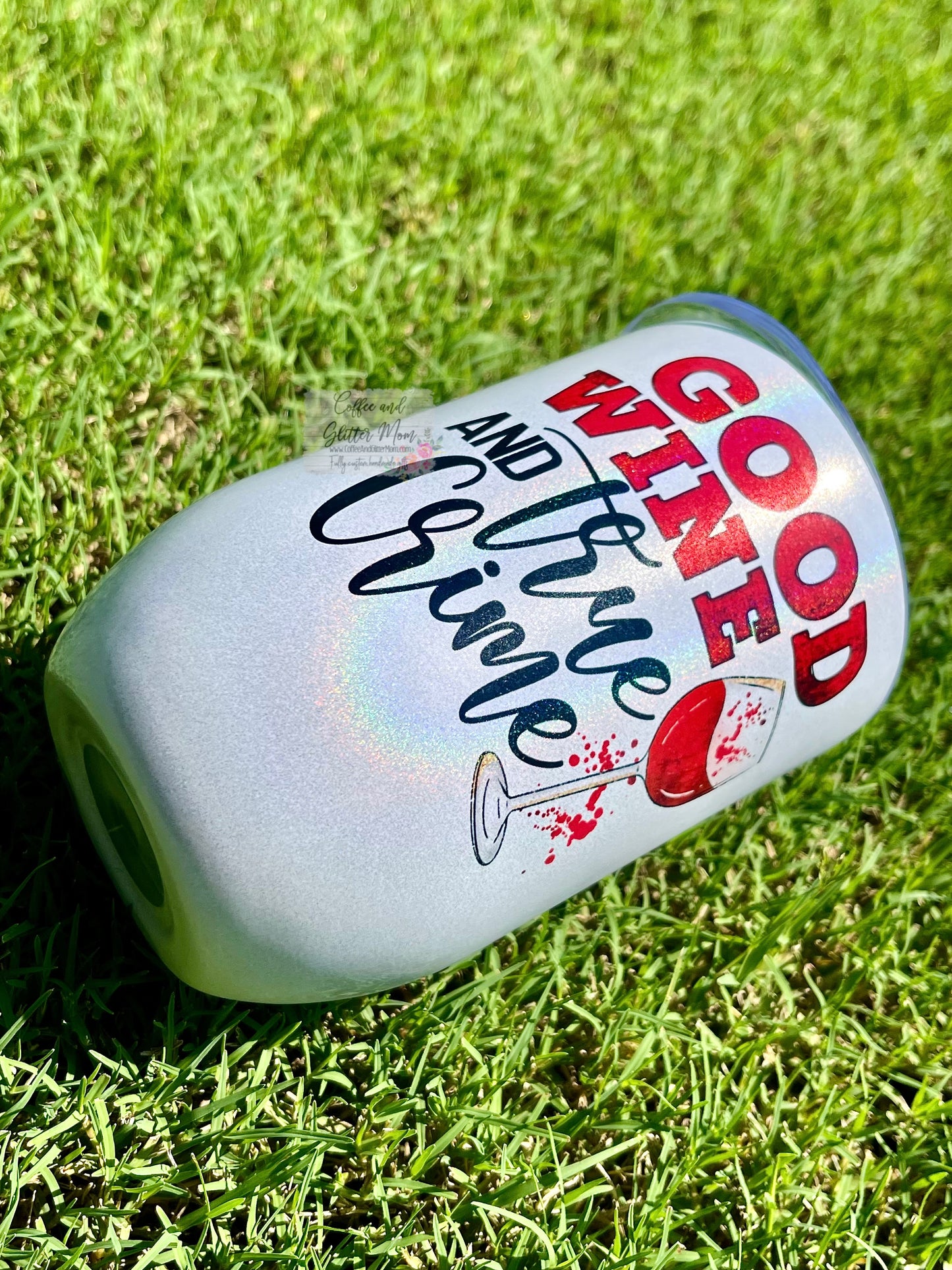 Good Wine and True Crime 12oz Holographic Sparkle Wine Tumbler