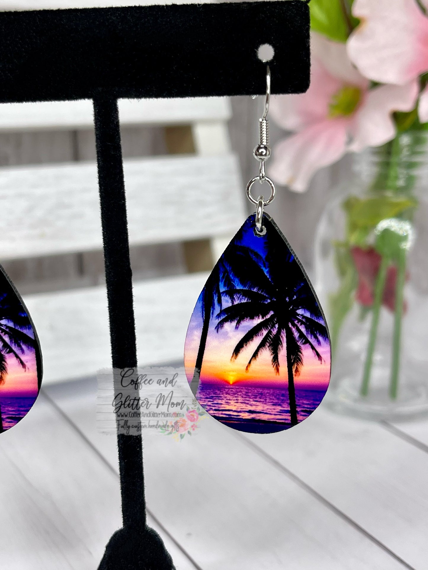 Purple Beach Sunset Teardrop Earrings