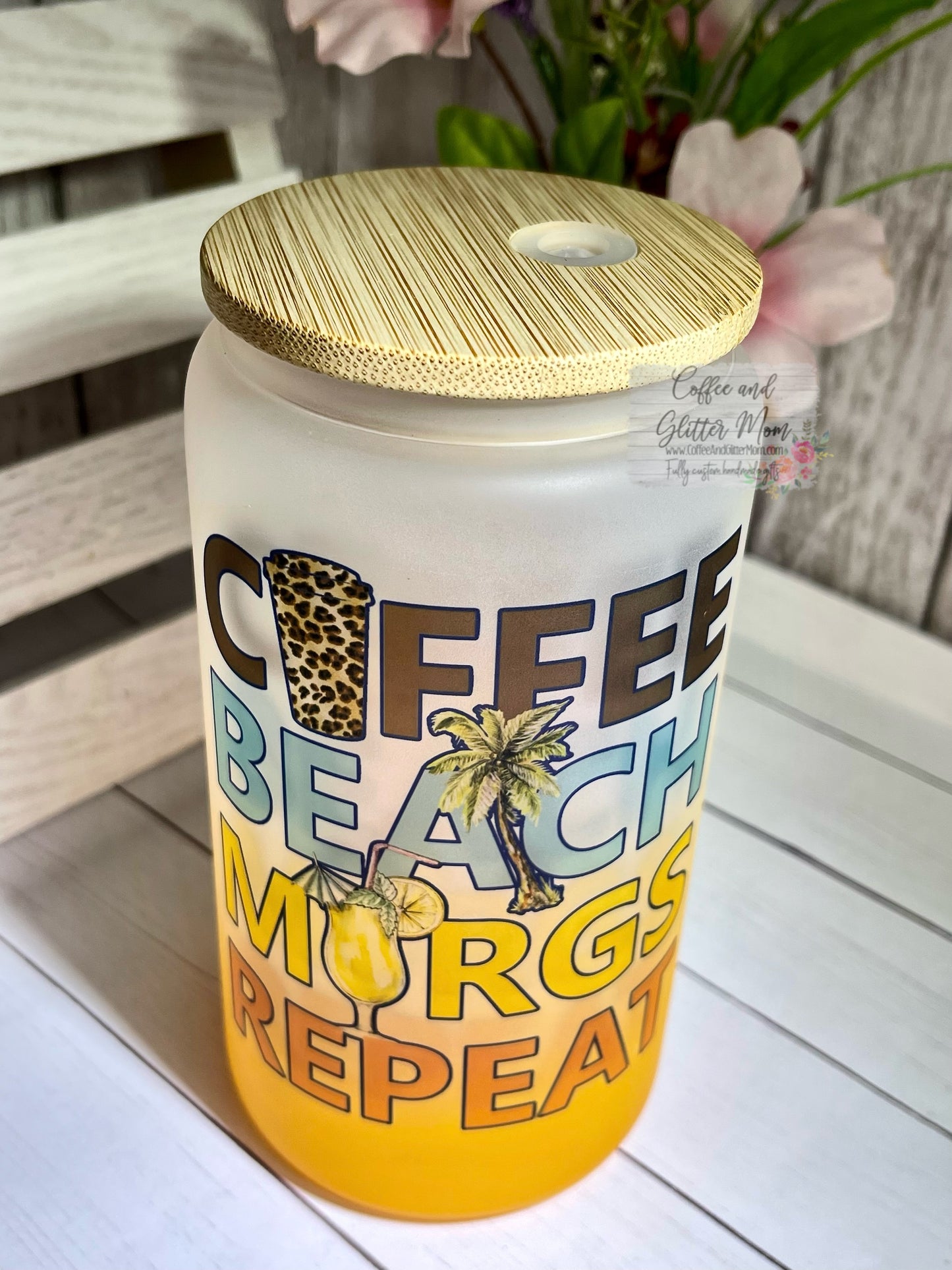 Coffee Beach Margs Repeat Any Color 16oz Ombré Glass Can