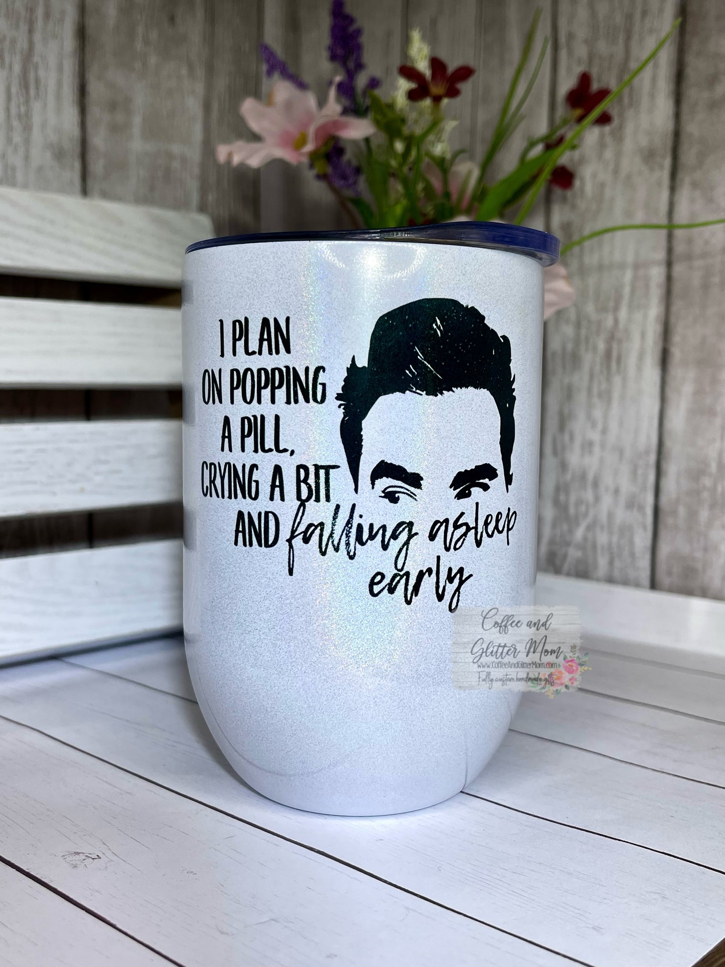 Schitt's Creek Pop A Pill 12oz Holographic Sparkle Wine Tumbler