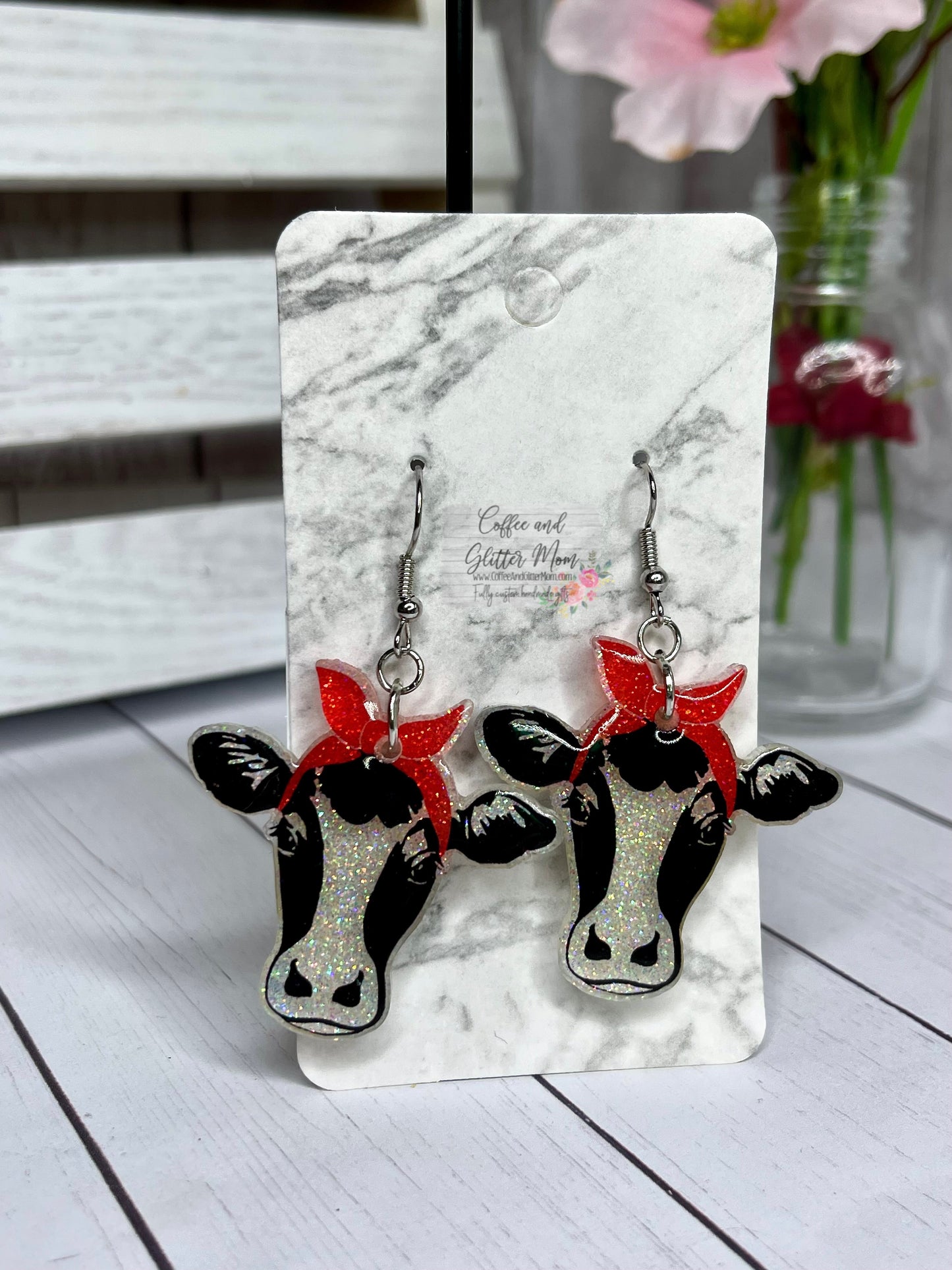 Bandanna Cow Glitter Earrings