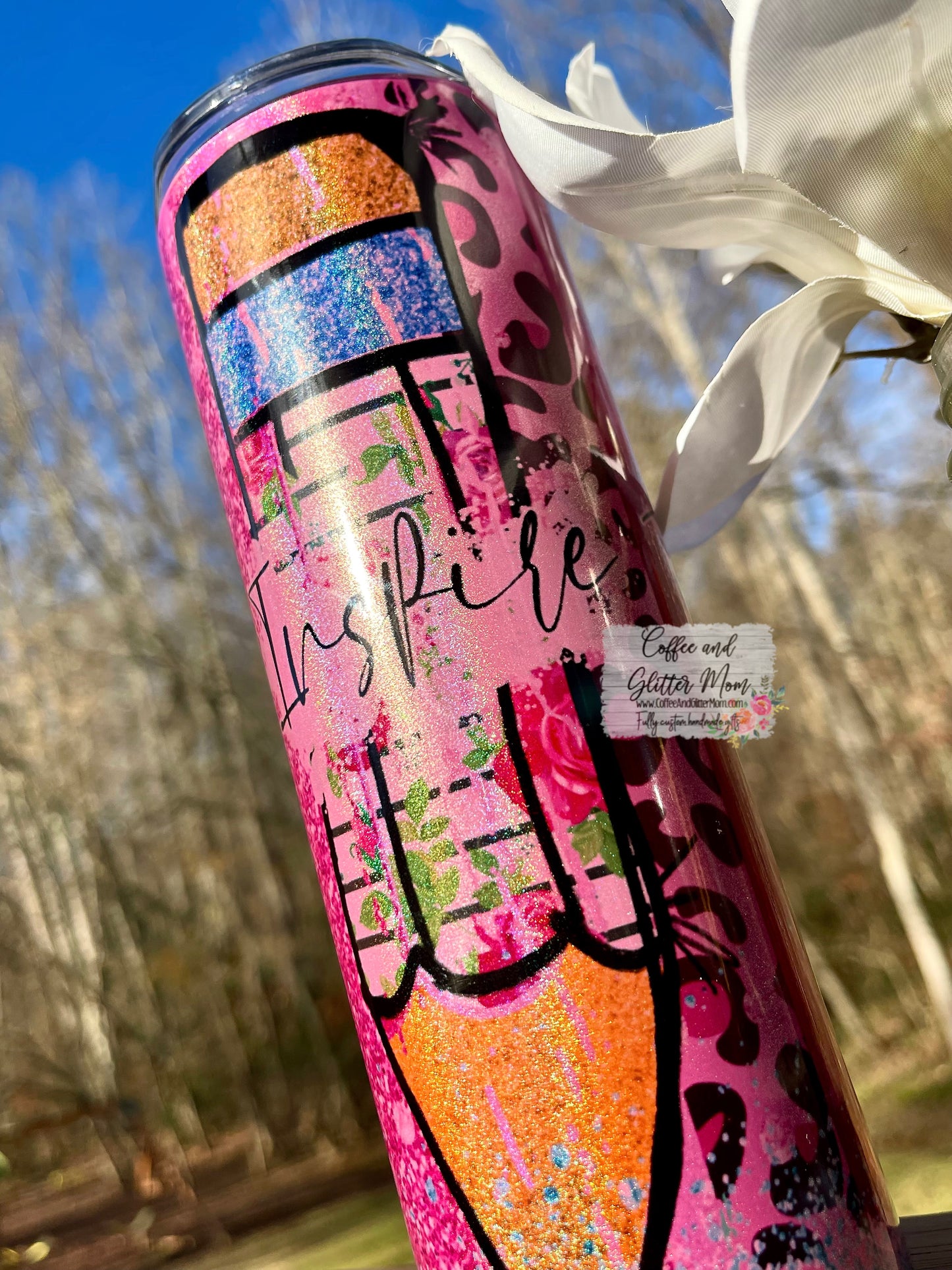 Teach Love Inspire 20oz Holographic Pink Skinny Tumbler
