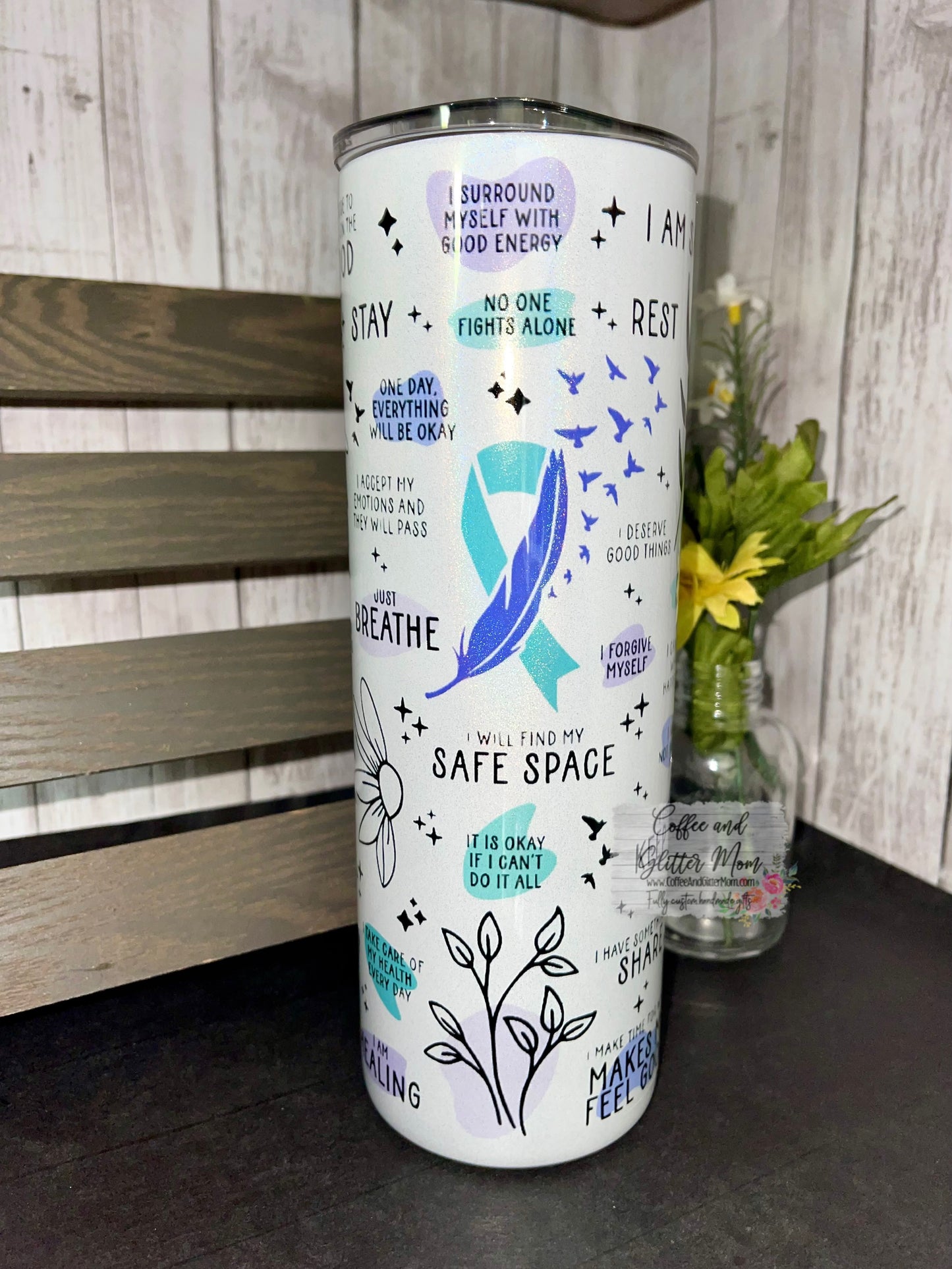 No One Fights Alone T-Man 5K 20oz Holographic White Skinny Tumbler