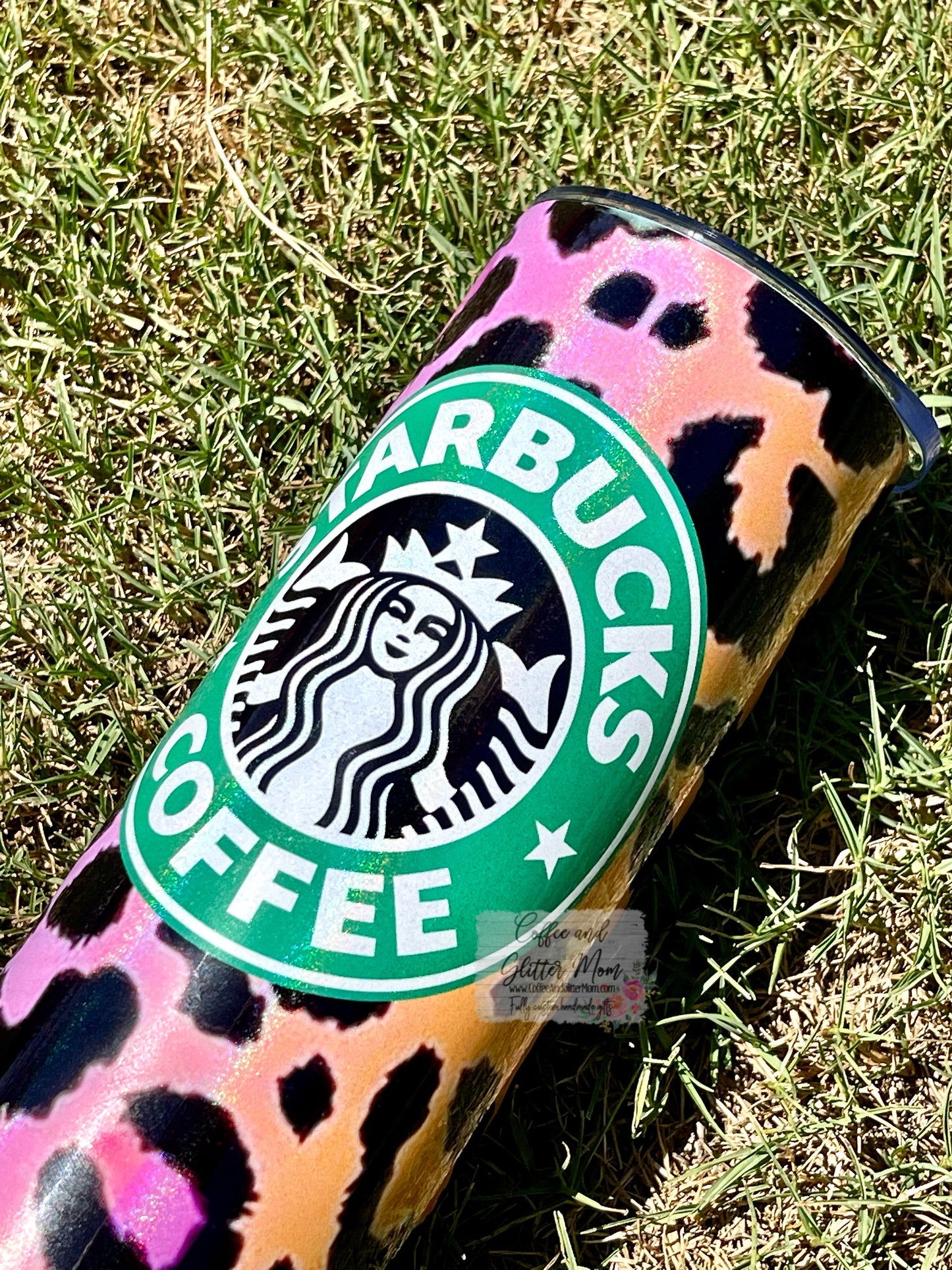 Starbucks Purple and Orange Animal Print 20oz White Rainbow Skinny Tumbler