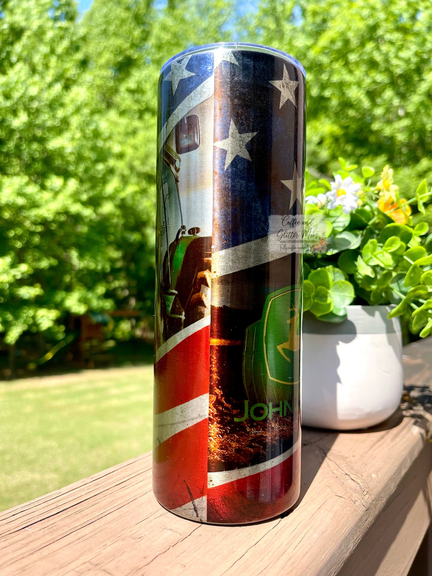 Distressed American Tractor 20oz Metallic Skinny Tumbler