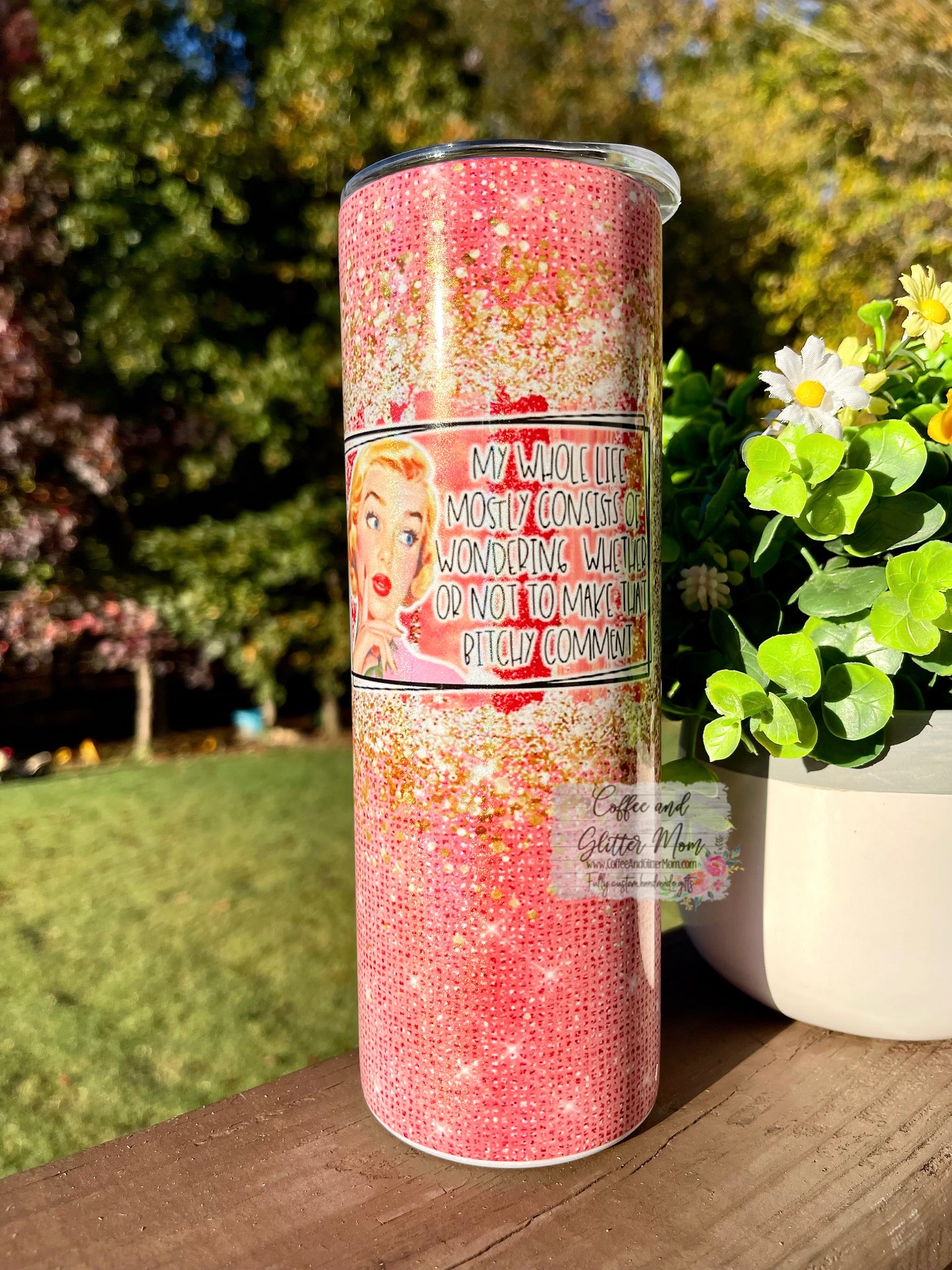 Wondering Weather Or Not... 20oz Holographic Pink/White Skinny Tumbler