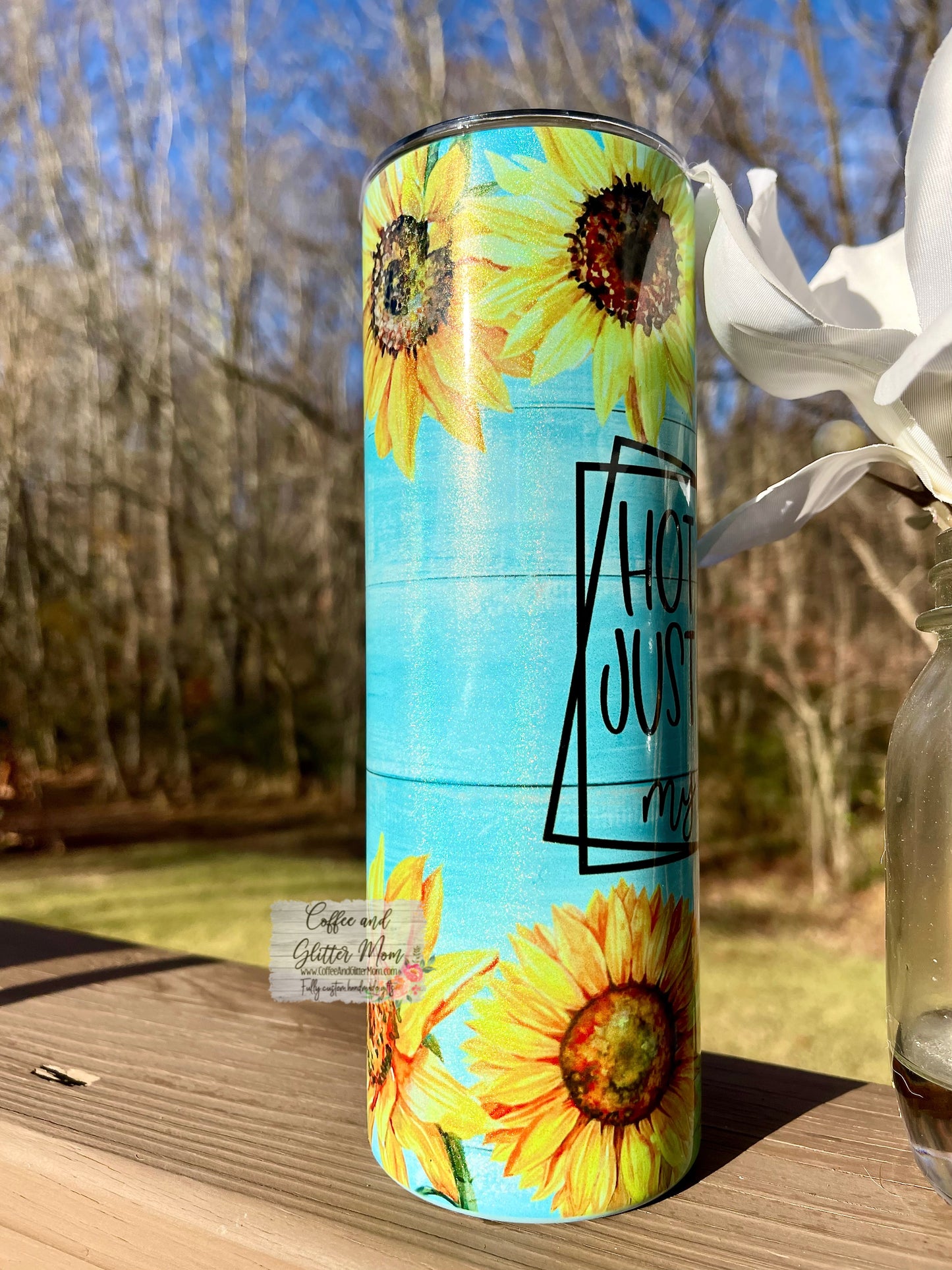 Hot Mess Doin' My Best Sunflower 20oz Holographic Mint Skinny Tumbler