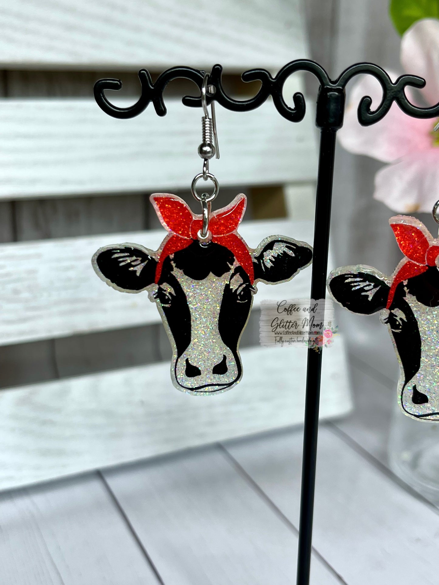 Bandanna Cow Glitter Earrings