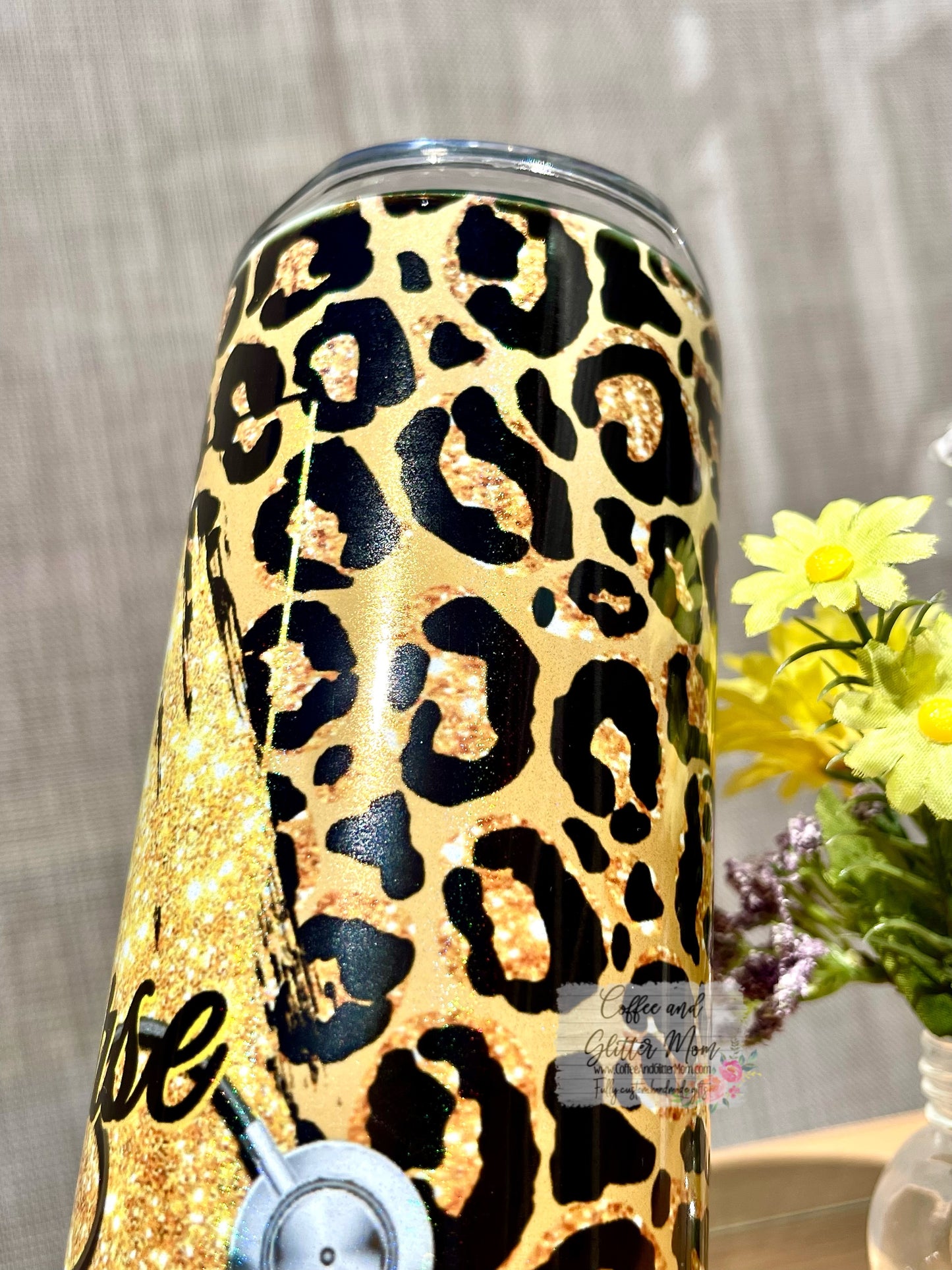 Golden Nurse Animal Print 20oz Holographic Skinny Tumbler