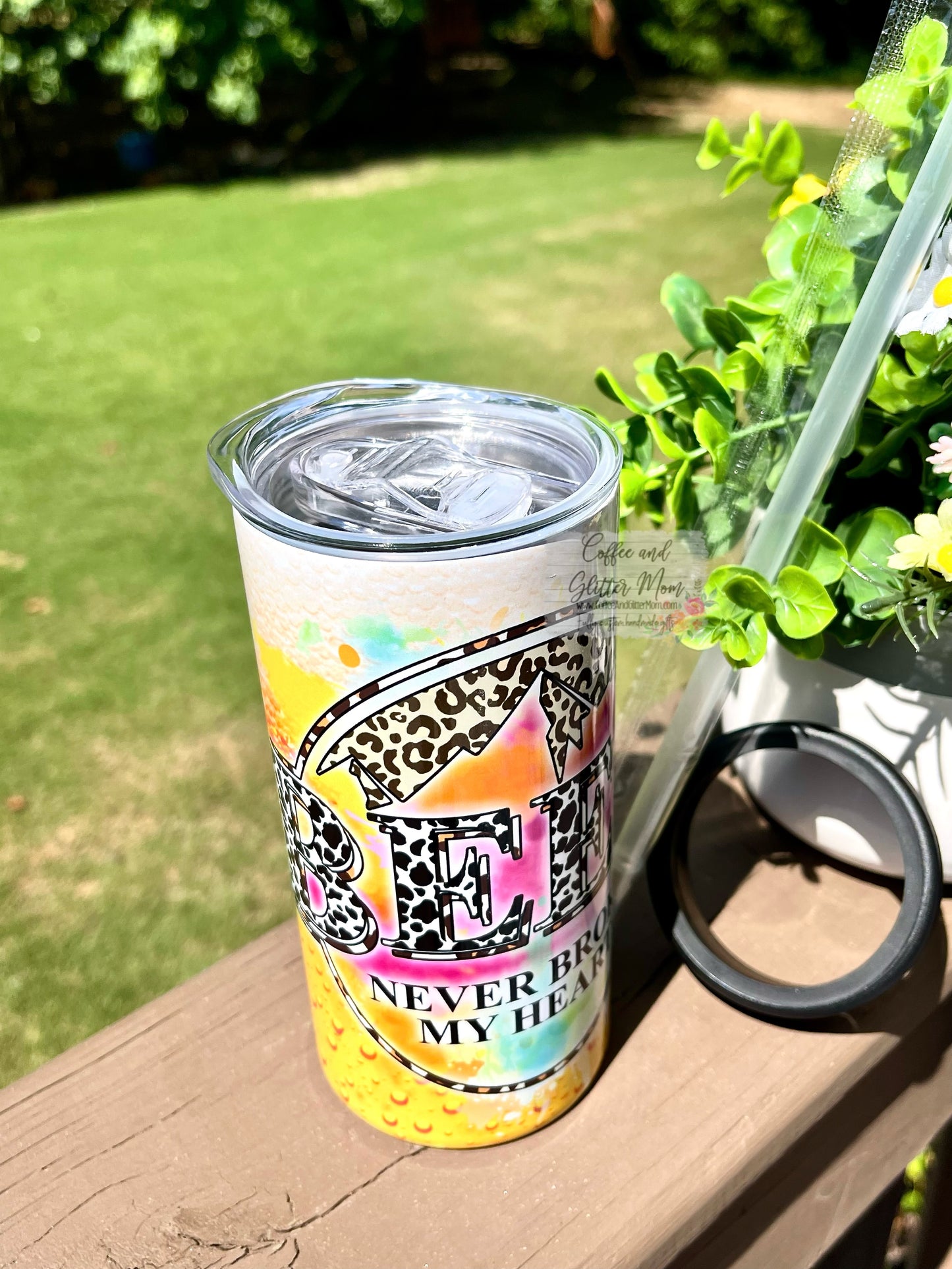 Beer Never Broke My Heart 12oz Skinny Can Cooler Duo-Lid Tumbler
