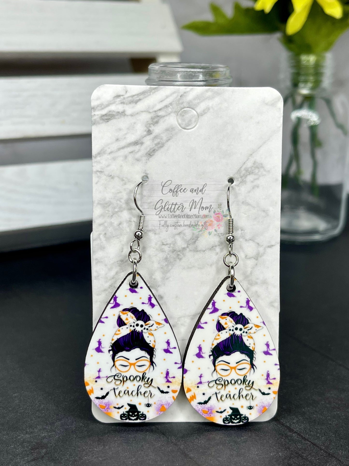 Spooky Teacher Halloween Teardrop Earrings