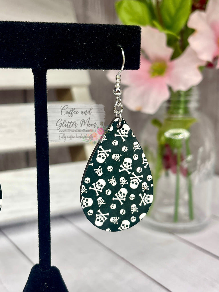 Black Skull Teardrop Earrings