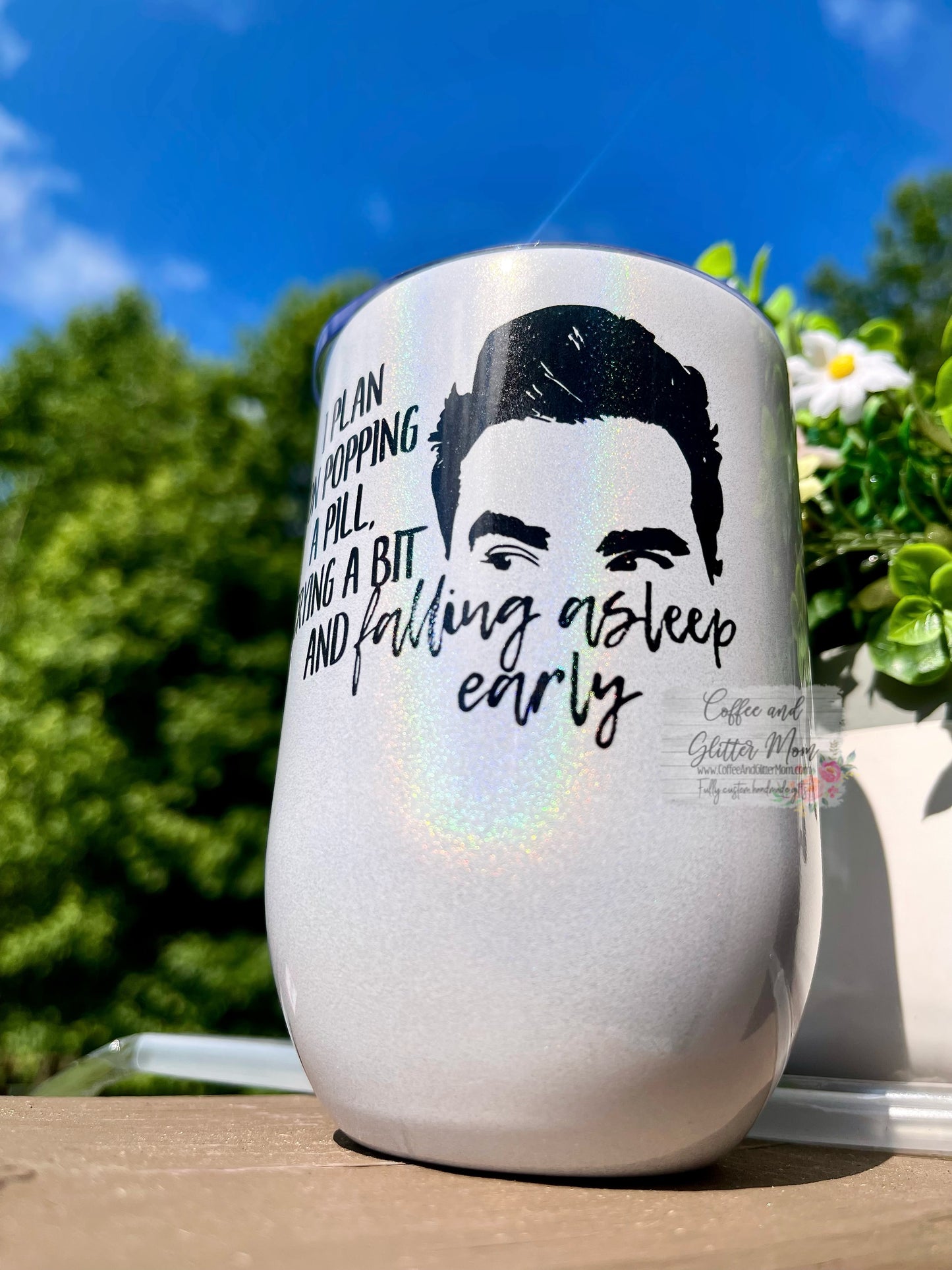 Schitt's Creek Pop A Pill 12oz Holographic Sparkle Wine Tumbler