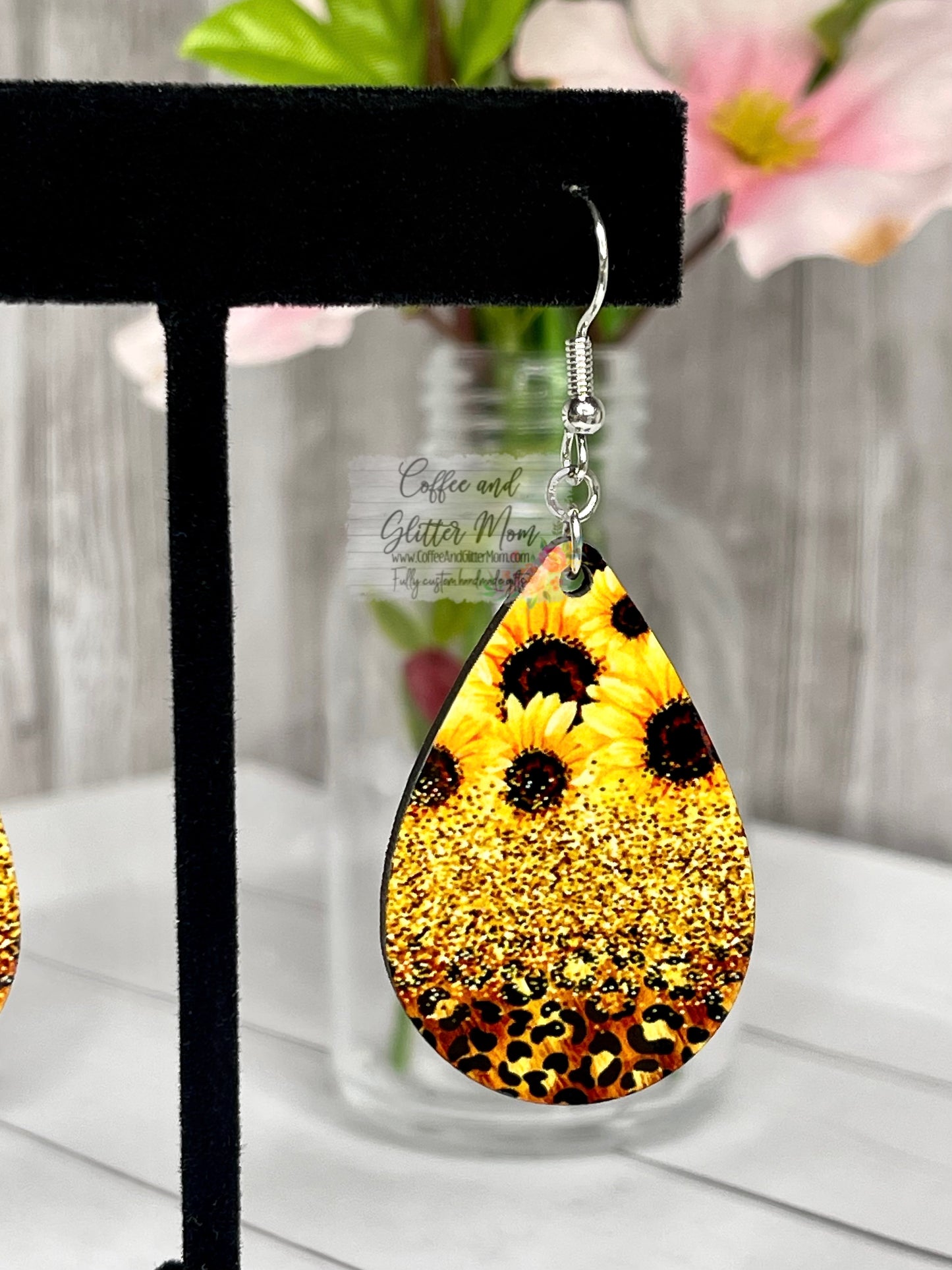 Sunflower Leopard Teardrop Earrings