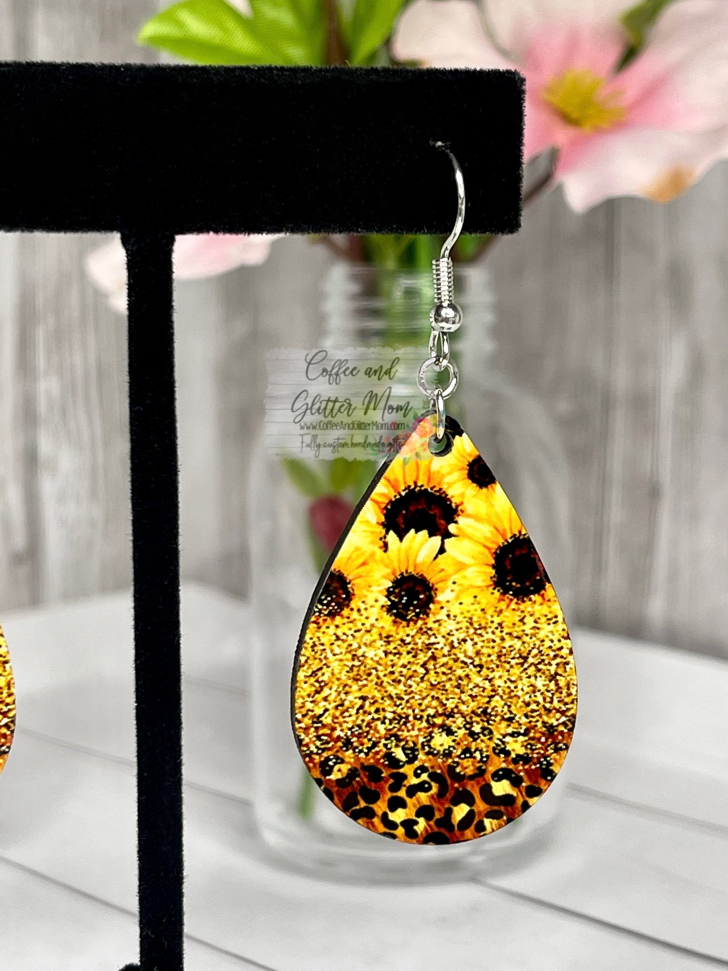 Sunflower Leopard Teardrop Earrings RTS